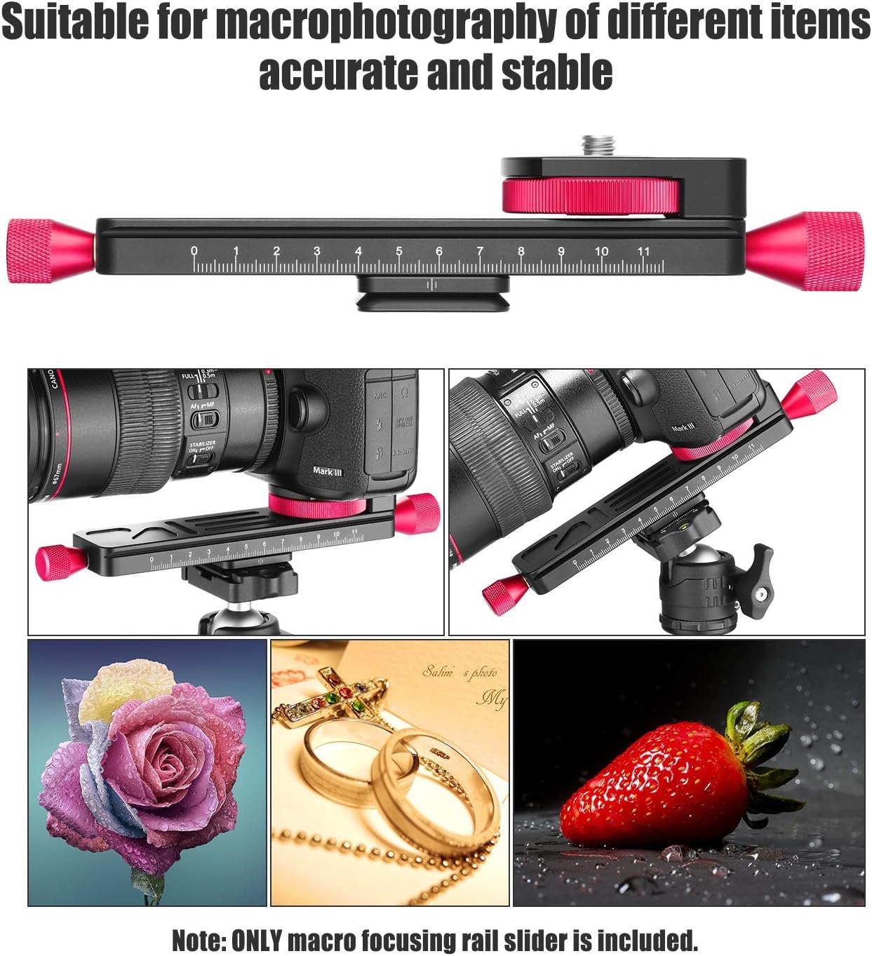 Koolehaoda Macro Focusing Rail Slider/Close-up Shooting Clamp Plate 115mm Adjustment with 1/4" Screw for DSLR Cameras,Tripod Ballhead, Arca/RRS Lever Clamp Compatible