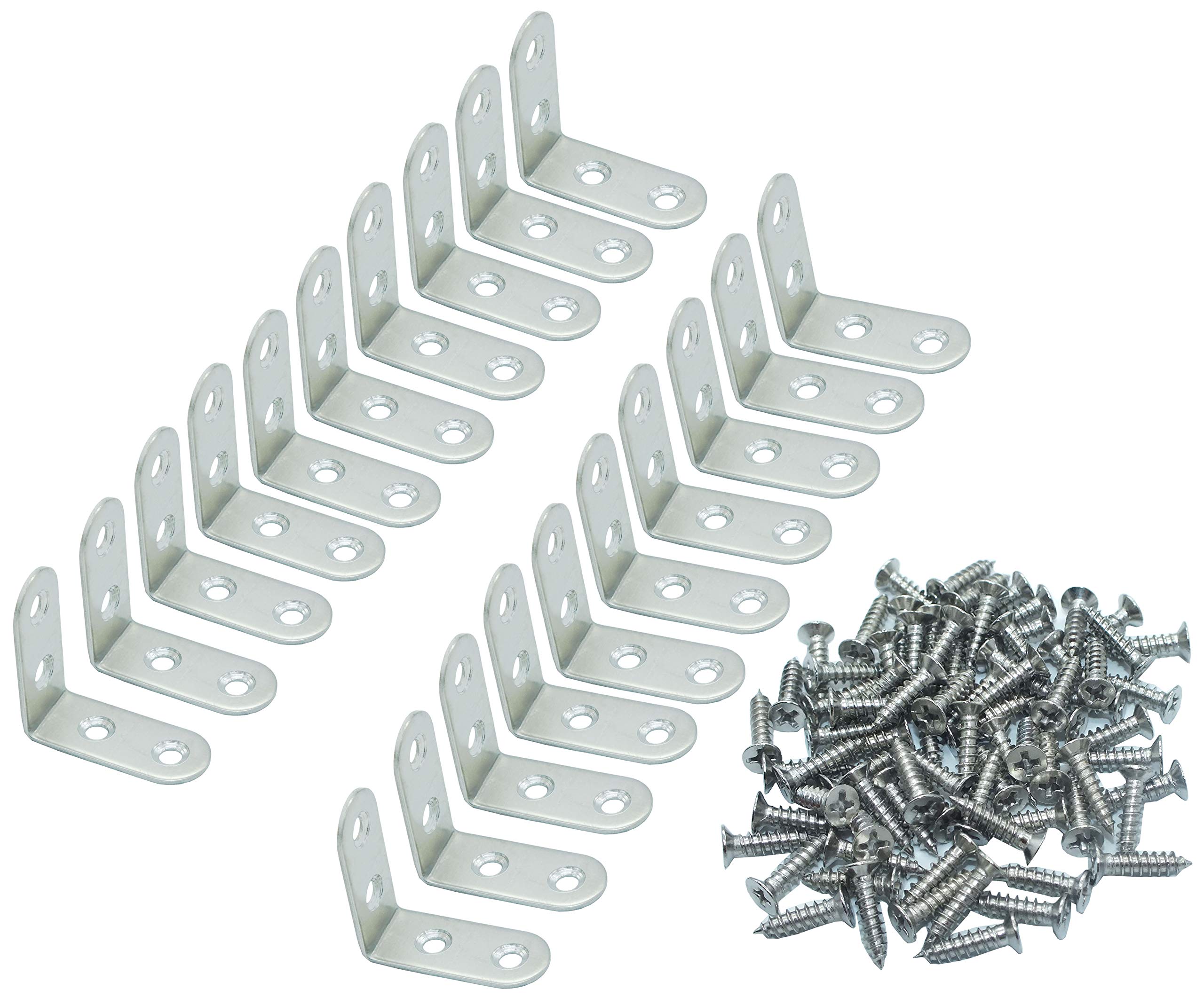 VincileeVincilee 20-Pack, Stainless Steel Angle Codes 90 Degree Stainless Steel Corner Brace Right Angle Bracket"L" Brackets Corner Brace for Wood, Furniture, Shelves