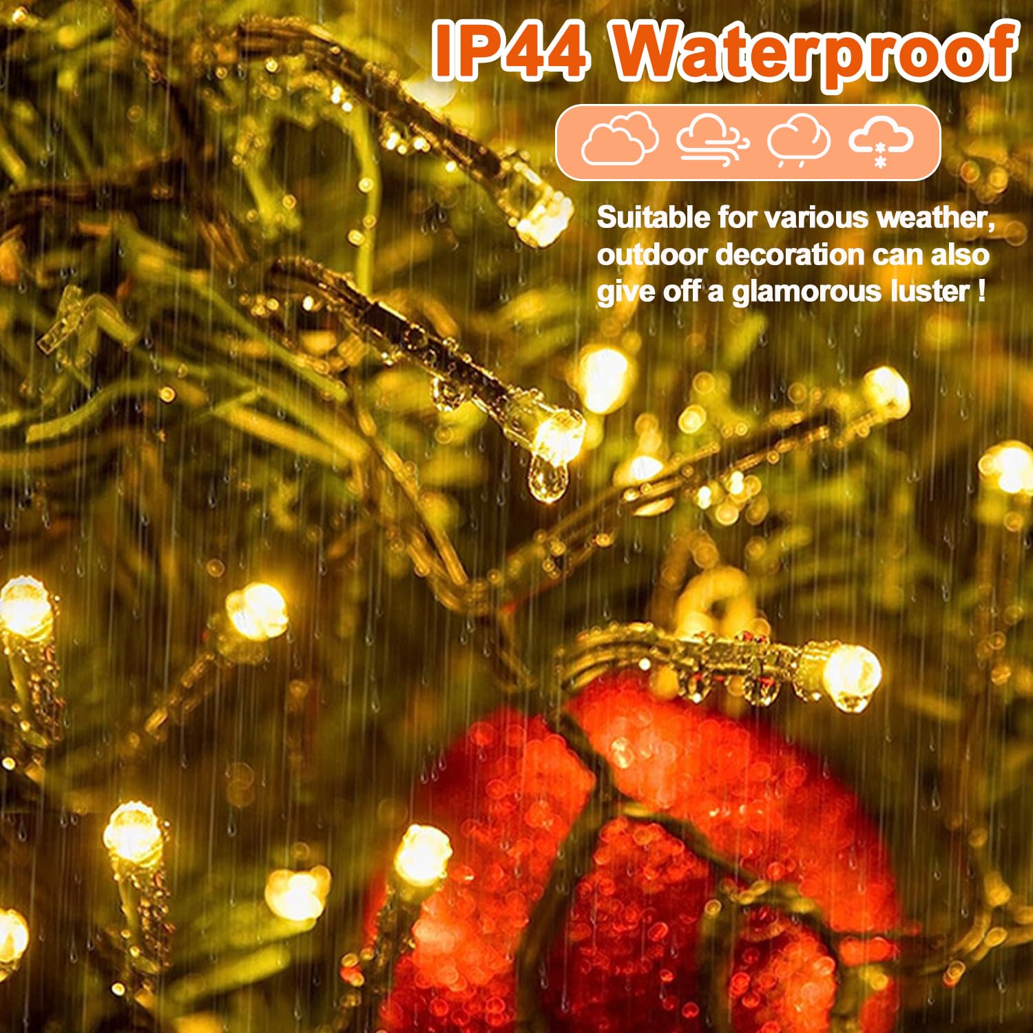 Cadena de luces para exteriores, grupo de 20 m, 1000 LED, cadena de luces con enchufe, 31 V, con temporizador, 8 modos, función de memoria, IP44 impermeable, cadena de luces de racimo para