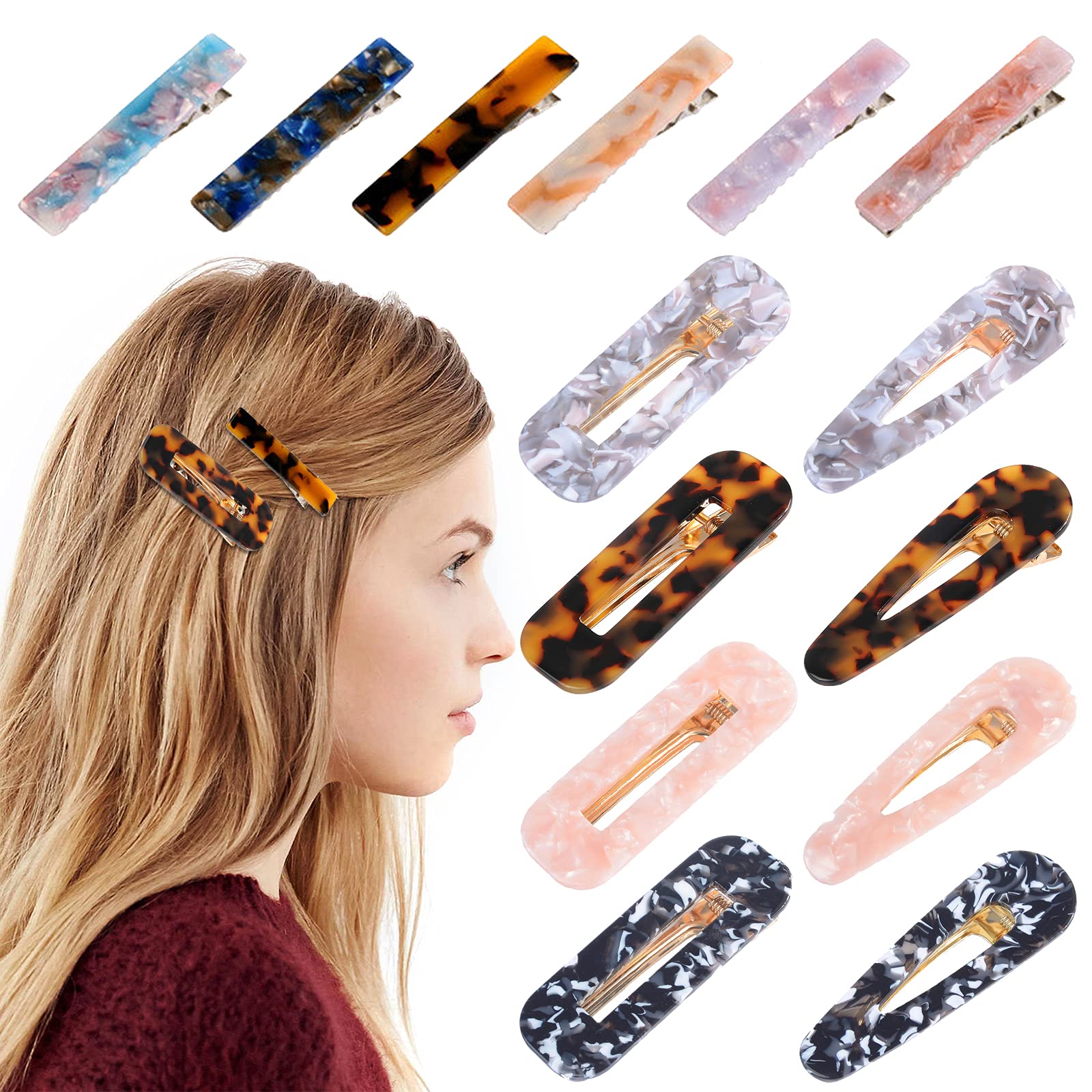 VEGCOO 14 Pcs Resin Hair Clips for Women Girls Acrylic Hair Barrettes Fashion Large Hair Clips Hairpins for Women Hair Accessories for Girls (B)