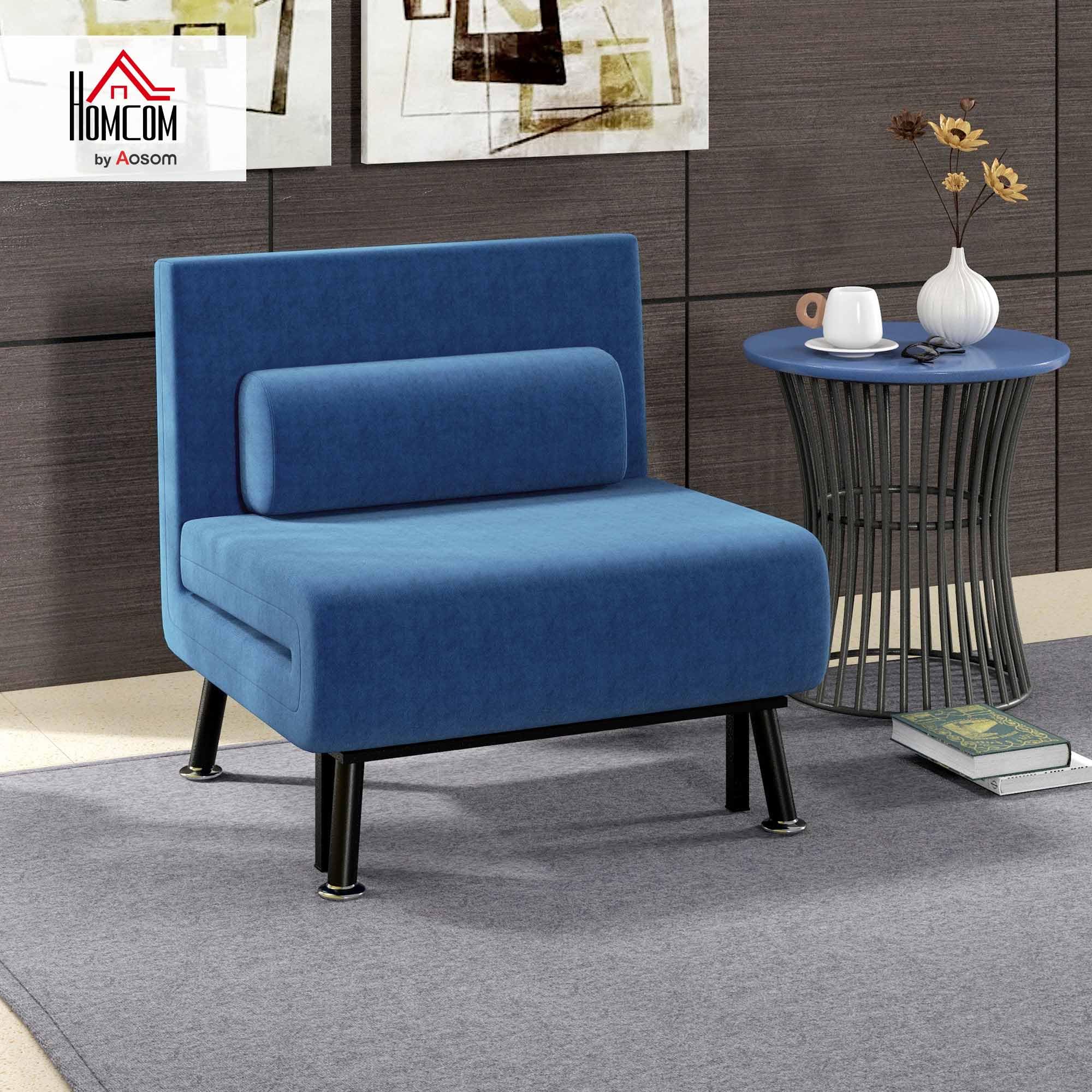 HOMCOM Sofá Cama de 1 Plaza 3 en 1 Sofá Cama Plegable Tapizado en Lino con Respaldo Ajustable de 5 Niveles y Almohada Acolchada para Oficina Dormitorio Salón 75x70x75 cm Azul Oscuro