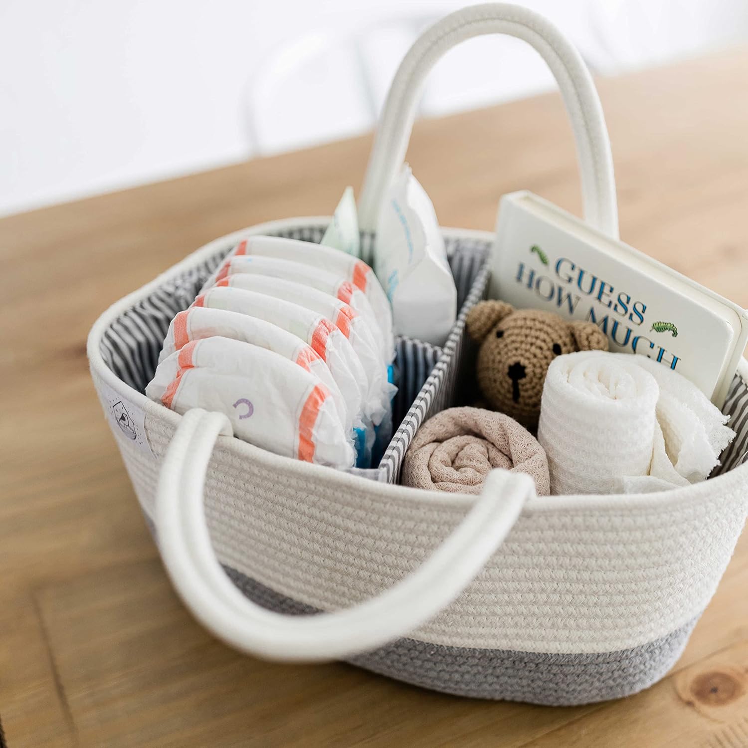 OrganiHaus Grey & White Diaper Caddy for Newborn Nappies Baby Caddy