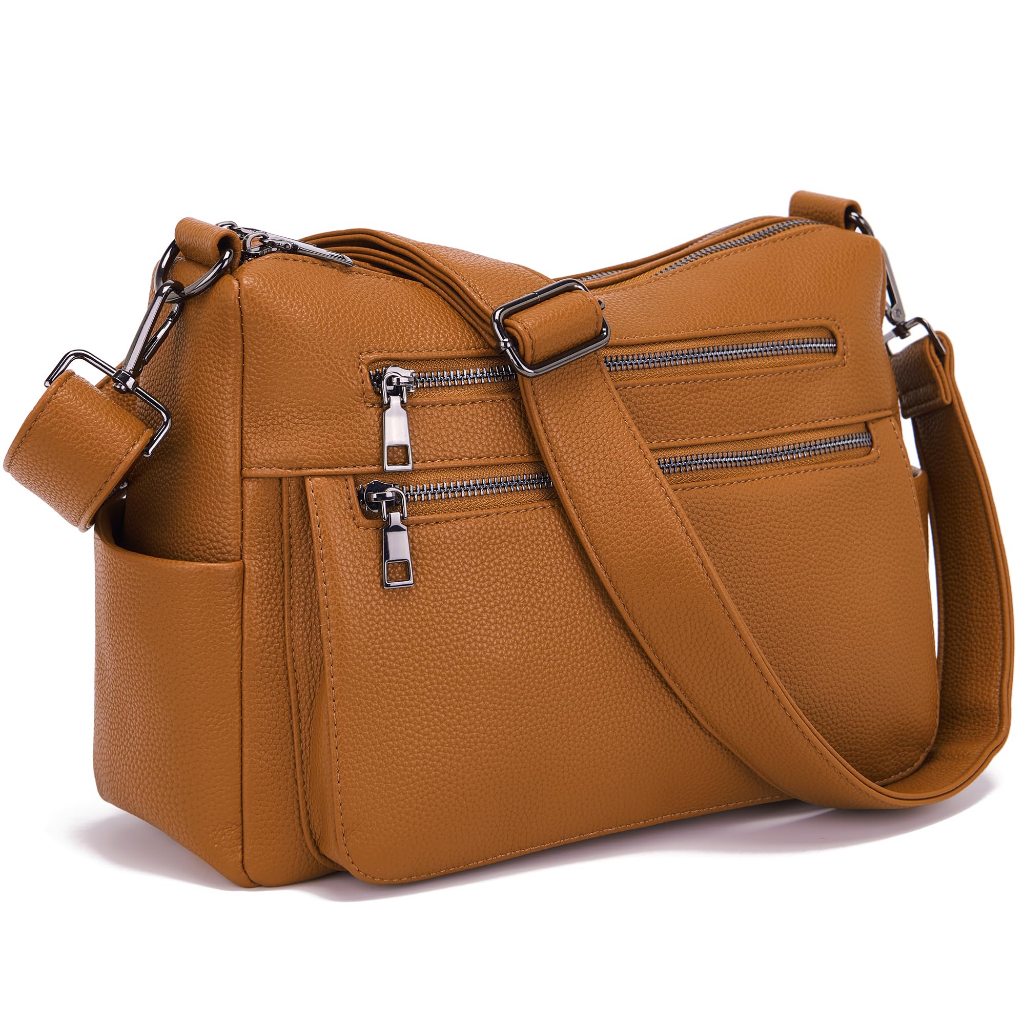 YZAOLL Large Crossbody Bags for Women Vegan Leather Tote with Adjustable Wide Strap Water-resistant Work Purse with 10 Pockets YKBrown