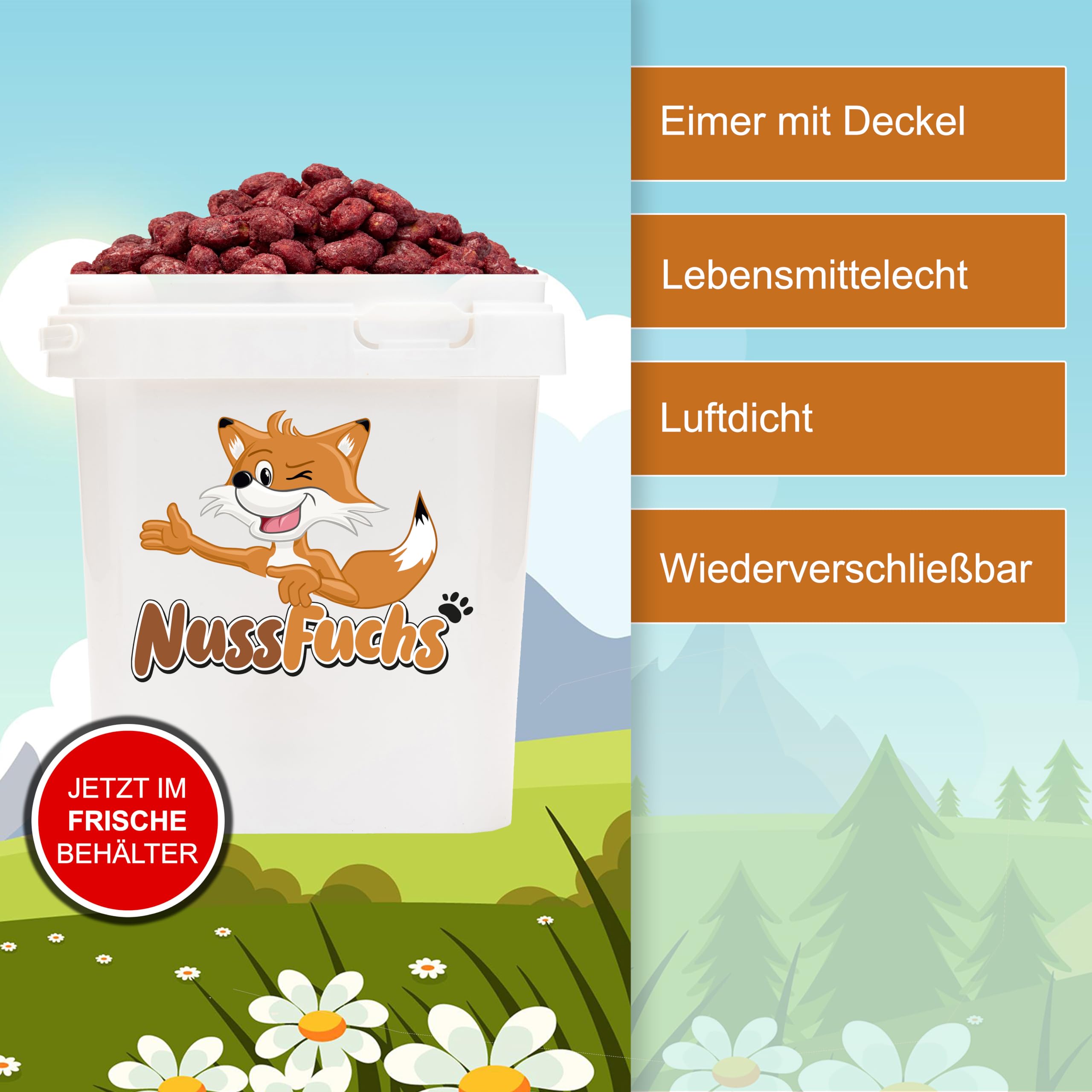 Gebrannte Erdnüsse Rot 1kg-3kg - Erdnüsse mit rotem Zuckerüberzug - Partysnack - Jahrmarkt/Weihnachtsmarkt Flair für Zuhause - Knusprige rote Erdnüsse - Knabberspaß - (3kg Eimer)