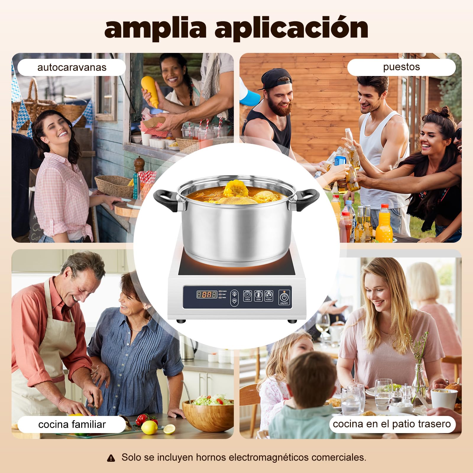 Placa de Inducción, 3500W 35cm Cocina Eléctrica de Inducción, 75kg Grande Profesional Placa de Inducción, 1 Placa Para Diámetro de 12 – 30 cm Acero Inoxidable, Esmaltado, Ollas de Hierro
