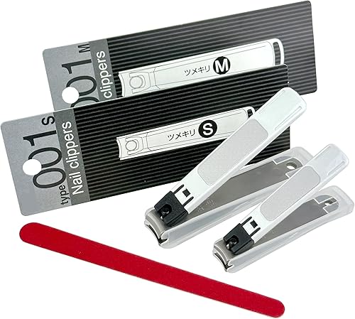 Kai - Juego de cortaúñas mediano y pequeño tipo 001 blanco con tablero de esmeril original para hombres mujeres personas mayores uñas gruesas hechas