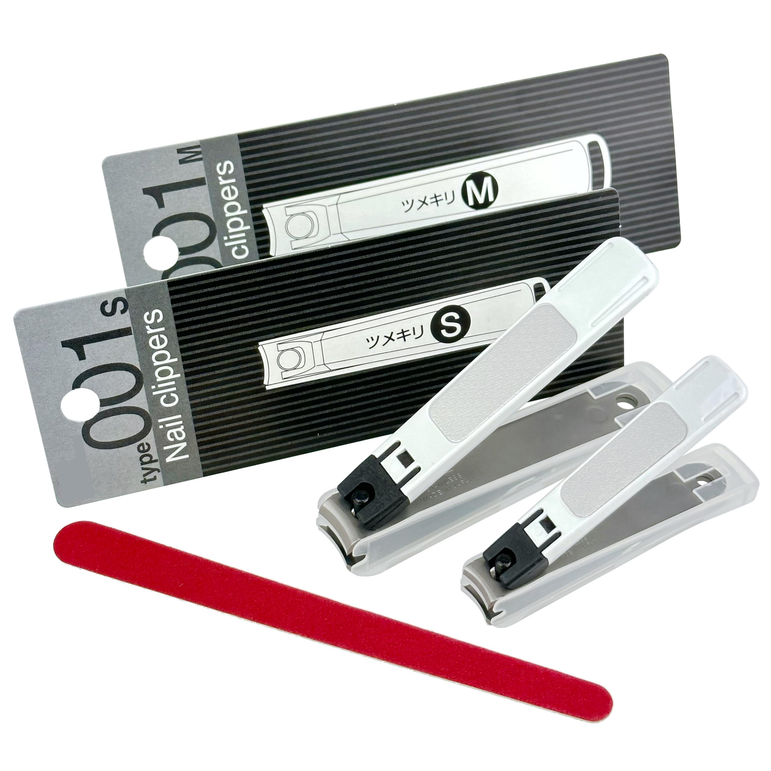 Kai Nail Clippers Medium Small Set Type001 White with Original Emery Board for Men Women Seniors Fingernail Toenail Thick Nail Made in Japan (001 W S/M Set)