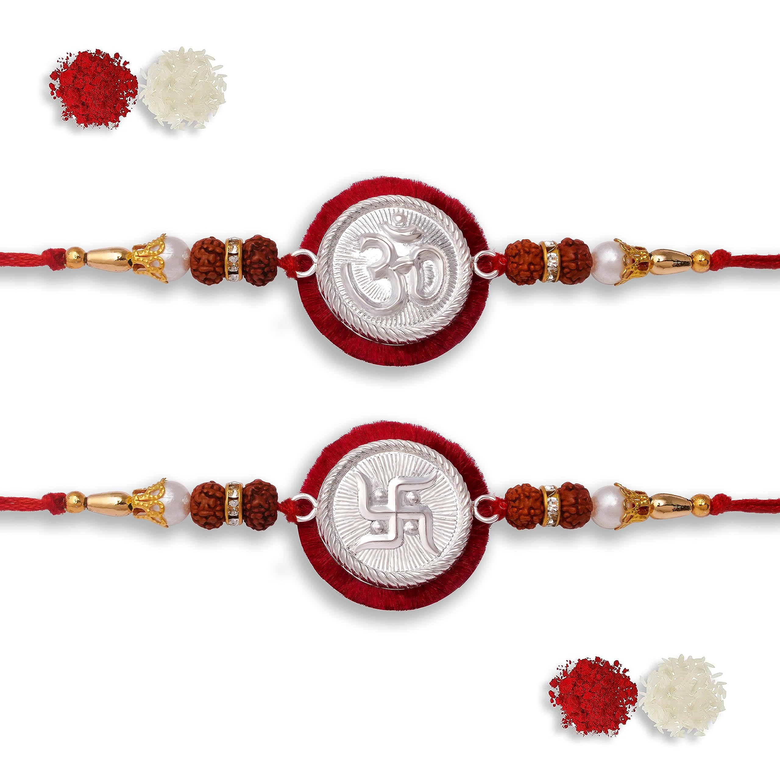 99.5% Fine Silver OM Swastik Rakhi Bracelet Combo (0132) For Unisex Adult-image-20