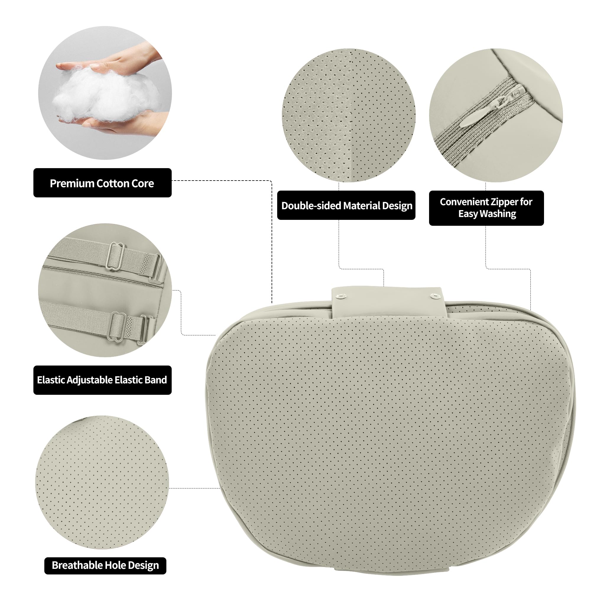 Reposacabezas Coche Almohada Cuello Suave Transpirable Almohada Cervical Coche, Viaje Asiento de Coche Cojín para Apoyo, Conducir, Asiento de Oficina, Beige, 2 Unidades