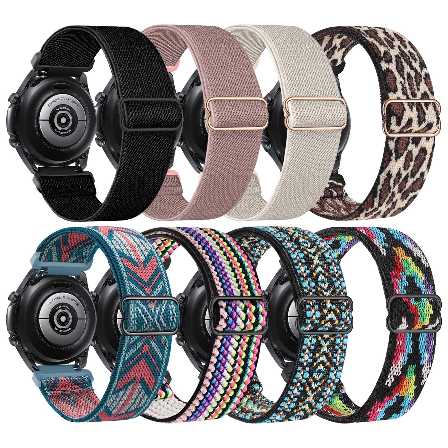 Lzwldan 8 Pack 22mm Watch Bands Compatible with Samsung Galaxy Watch 3 Band 45mm/Galaxy Watch 46mm Bands/Samsung Gear S3 Frontier/Classic/Ticwatch Pro 3,Soft Elastic Nylon Bands for Men Women