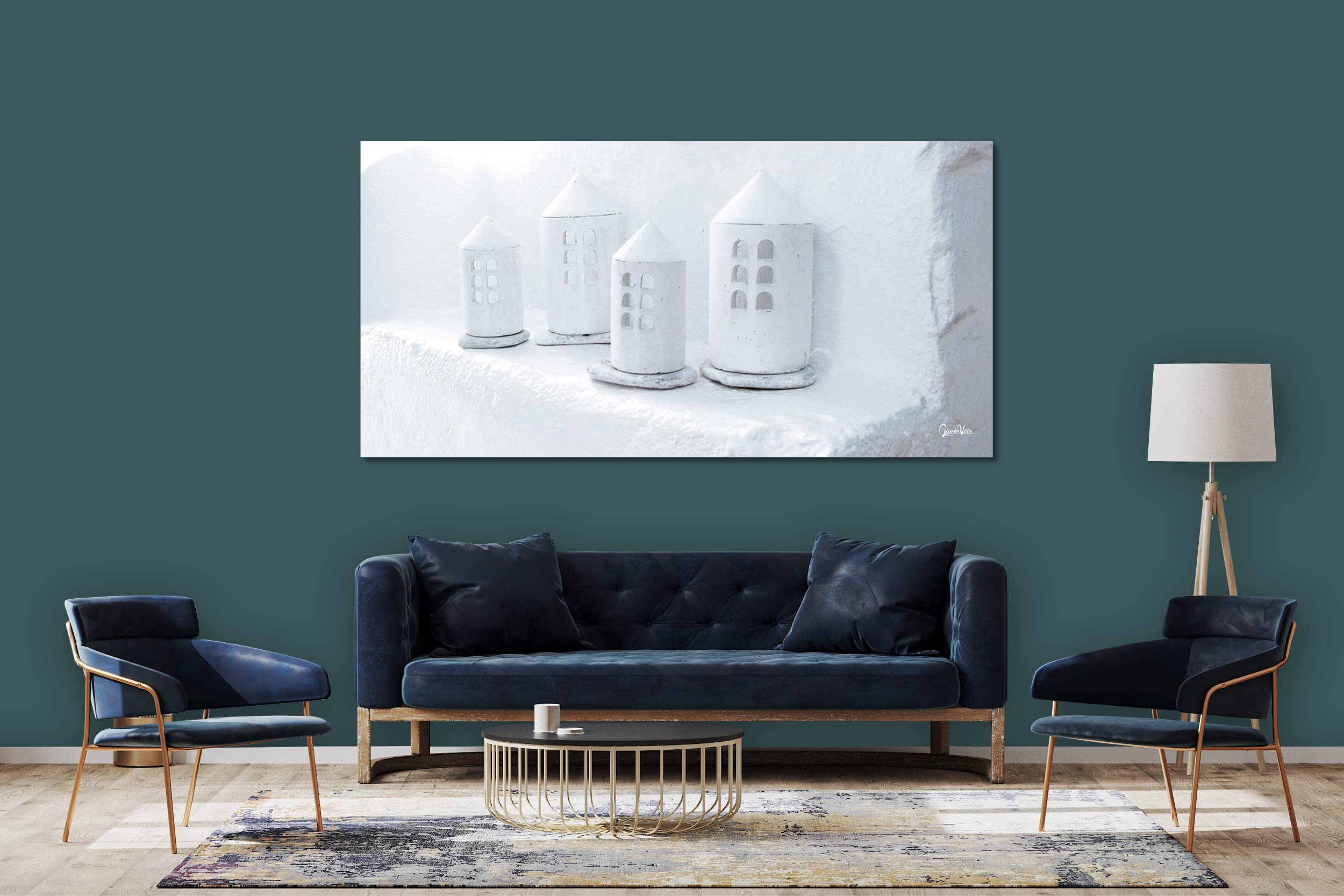 Glücksvilla - Weiß 2 (Acrylglas-Bild 5 mm, 120 x 60 cm) | div. Maße - aus DE - Kunstdruck Deko Wandbild quer - Griechenland Kykladen Mykonos Laternen Deko