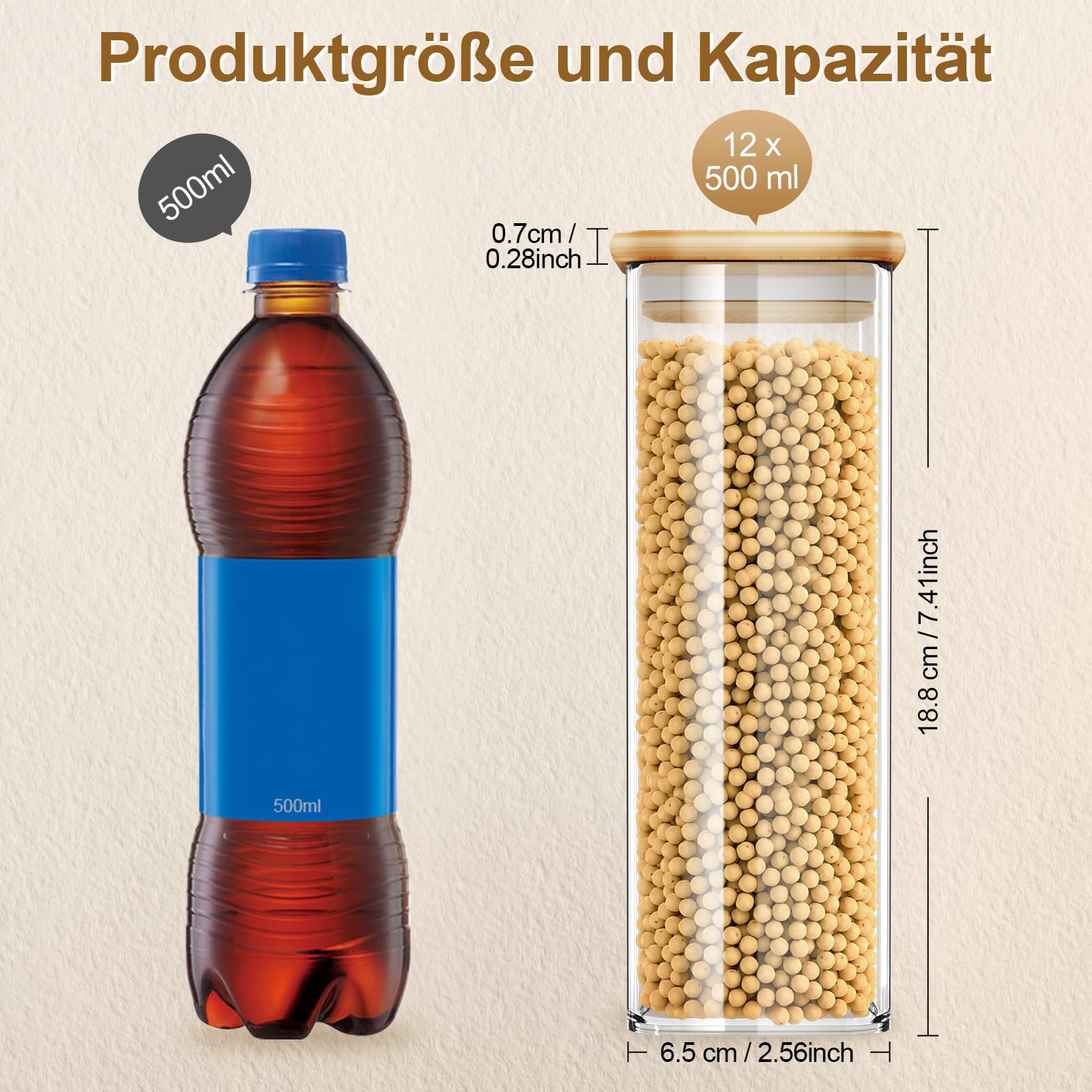 FINEW Juego de tarros de especias rectangulares, 12 x 500 ml, tarros de cristal de alta calidad con tapa de bambú, apilables, herméticos, para guardar especias, pequeños tarros con tapa y etiquetas