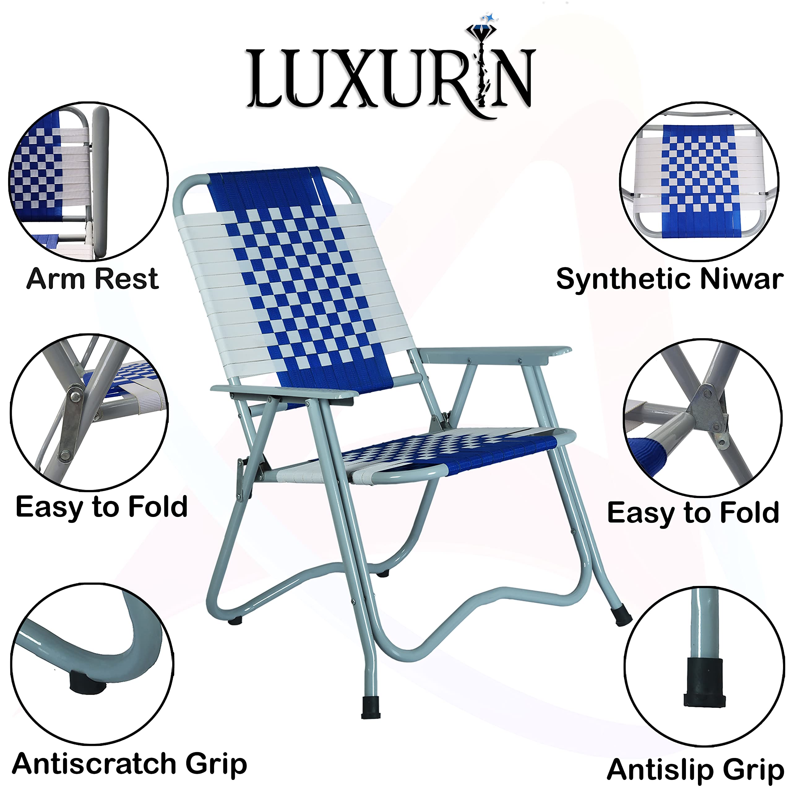 LUXURIN Folding Chair with armrest and Durable Frame, Portable