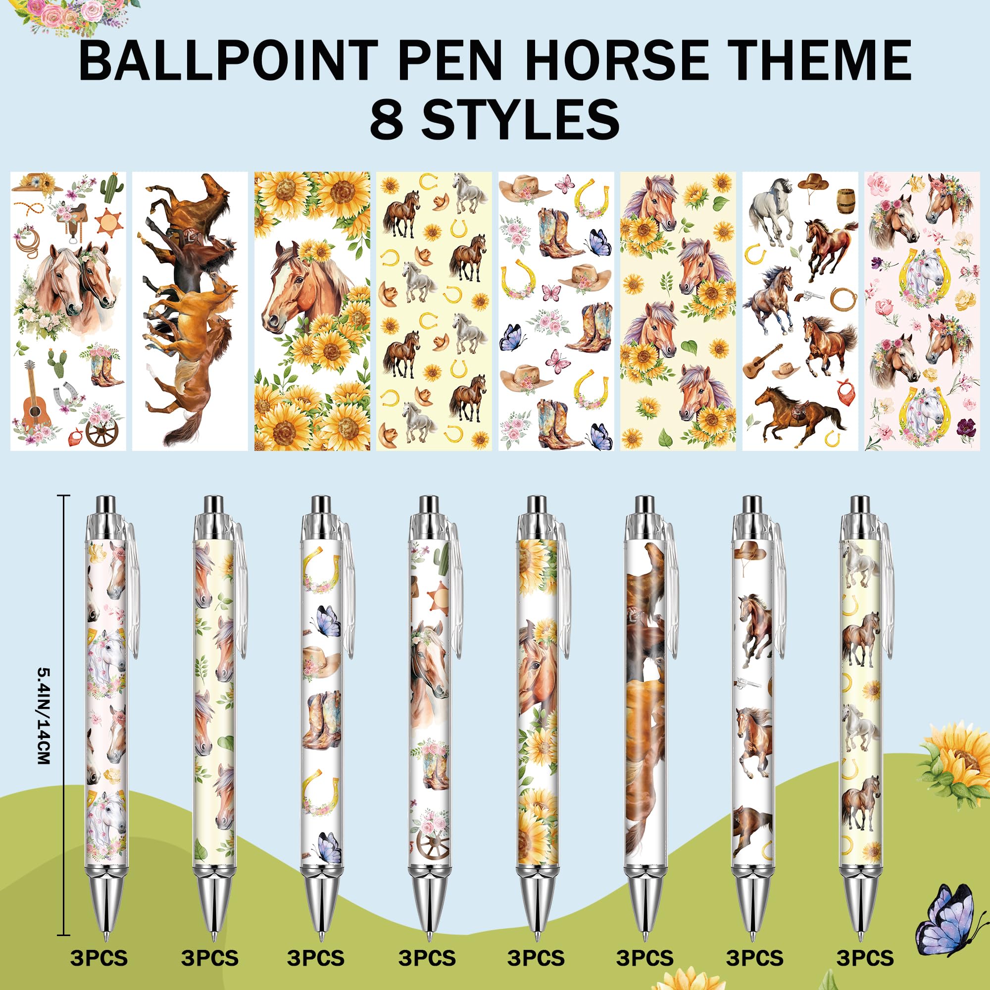 Pferde-Kugelschreiber-Zubehör, einziehbar, Bürogeschenke, Pferde, schwarze Tinte, glatt, feine Spitze, Cartoon-Schreibstift für Journaling, Schule, Arbeit, Krankenpflege, medizinische