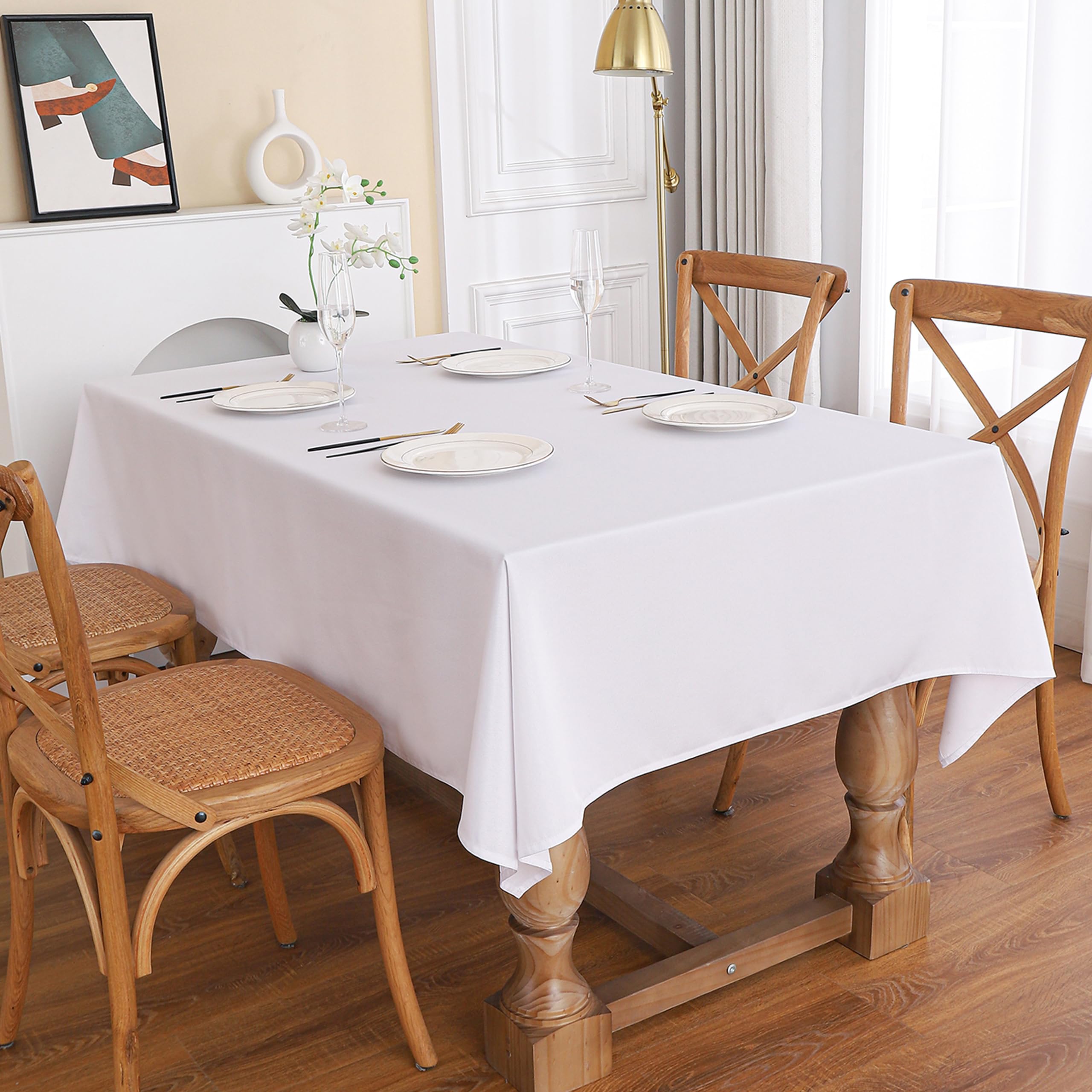 Viiamacki White Rectangle Tablecloth, 36X55 Inch, Stain and Wrinkle Resistant Machine Washable Polyester Table Cloth, Fabric Coffee Table Cover for Dining Buffet Party and Outdoor Use