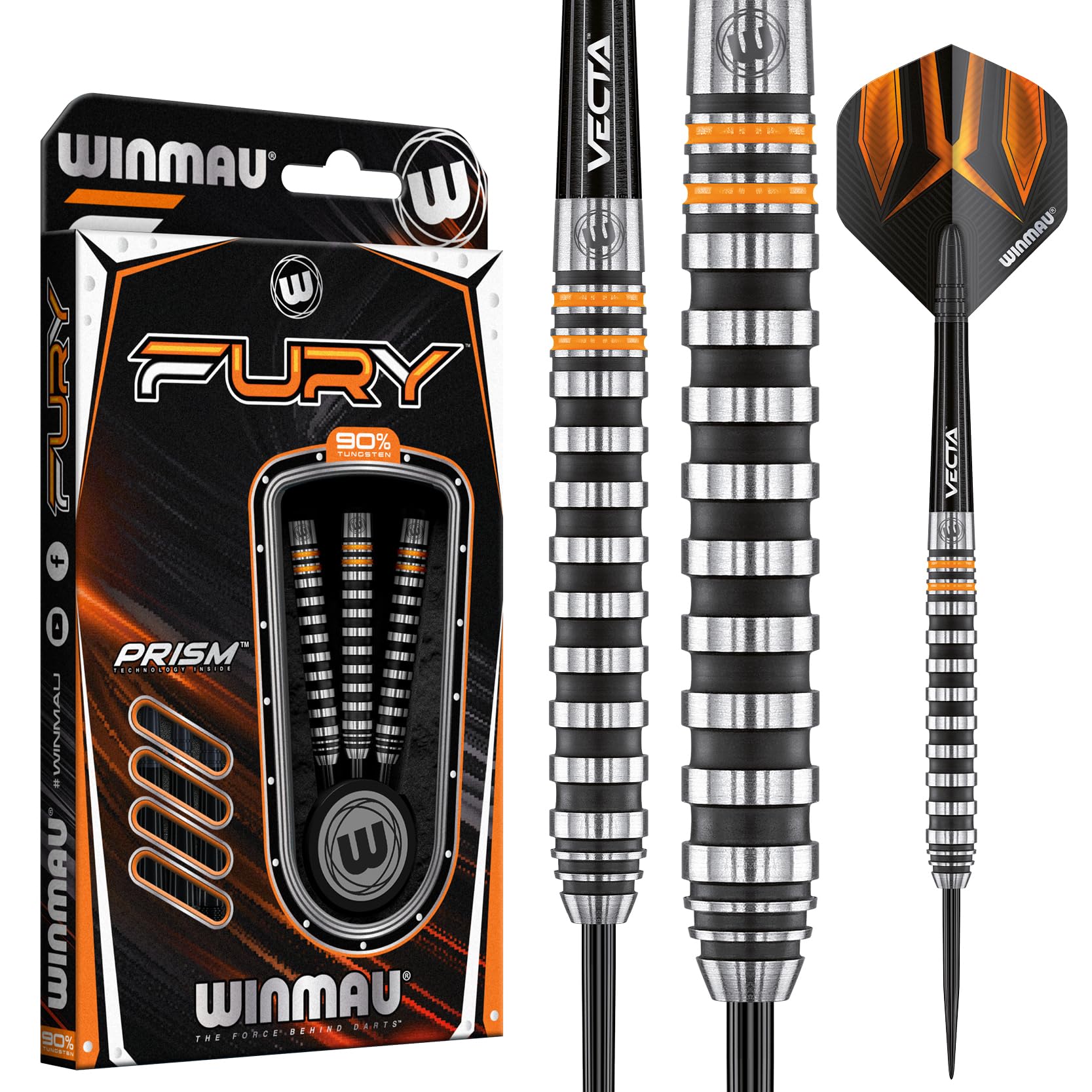 WINMAU Darts Fury 28g Tungsten Darts Set with Prism Flights & Vecta Shafts - Professional High-Performance for Precision, Accuracy, Durability & Control
