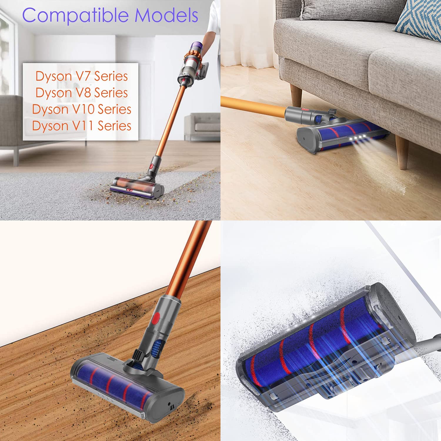 Szczotka kompatybilna z Dyson V7 V8 V10 V11 bezprzewodowy odkurzacz akcesoria do szczotek podłogowych miękka szczotka do czyszczenia z 4 diodami LED do twardych podłóg