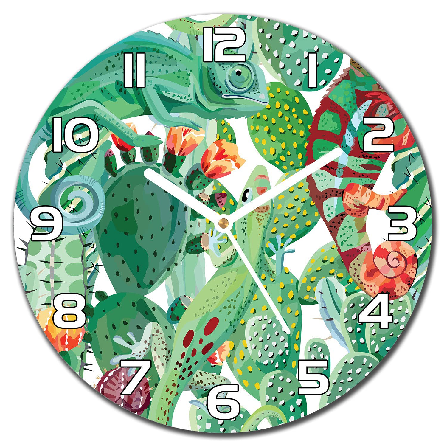 Horloge murale salon et cuisine Coloray en verre motif caméléons 30cm