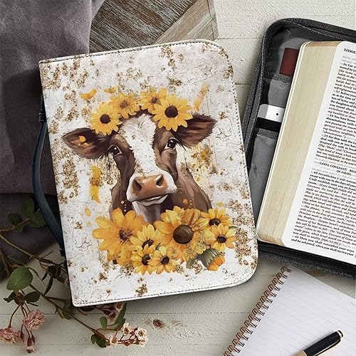 Miniatura 5 de PCSJRKG Funda para la Biblia, funda de cuero para llevar la Biblia con asas y cremallera, bolsas organizadoras de libros bíblicos para, Girasol de