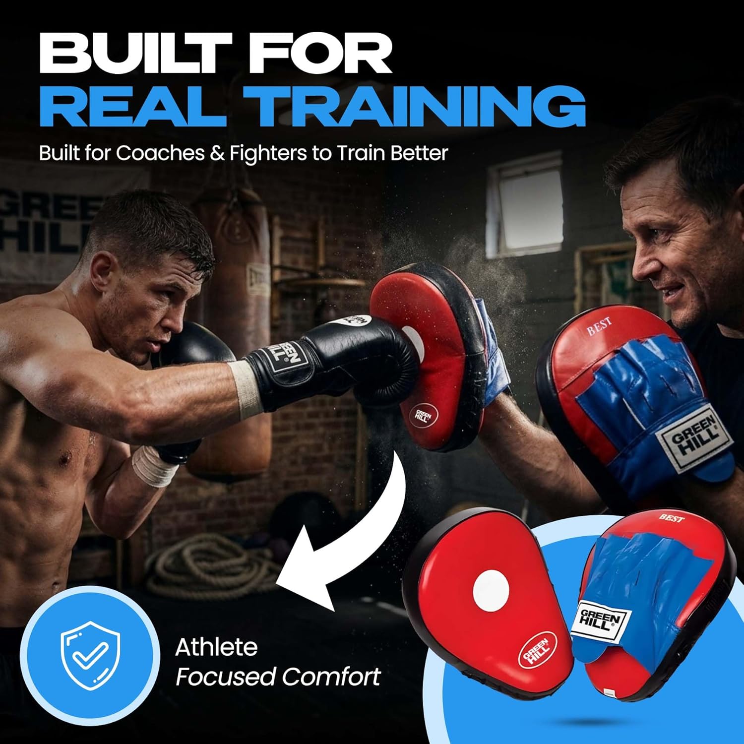 Green Hill Boxing Pads Focus Mitts - Curved Punching Mitts for Boxing, MMA and Muay Thai - Training Kickboxing Pads for Men and Women - Punch Mitts for Sparring and Coaching