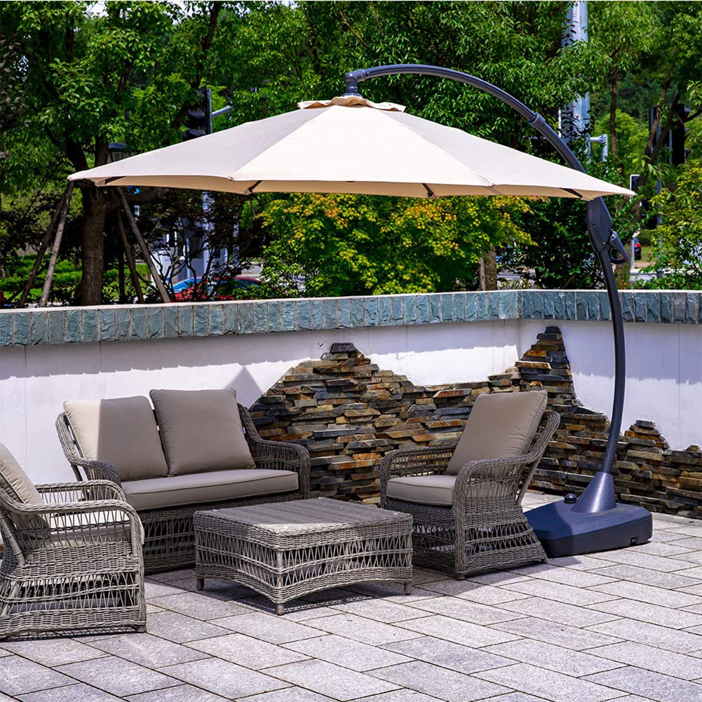 Sonnensegel für den Garten im Freien, 3 m, versetzter Terrassenschirm, freitragender Terrassenschirm mit Kurbel und Kreuzfuß, wasserdichter UV-Schutz,