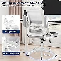 Vista 7 de Silla de oficina ergonómica, silla de escritorio con soporte lumbar ajustable, cómodas sillas de computadora de malla transpirable con reposabrazos