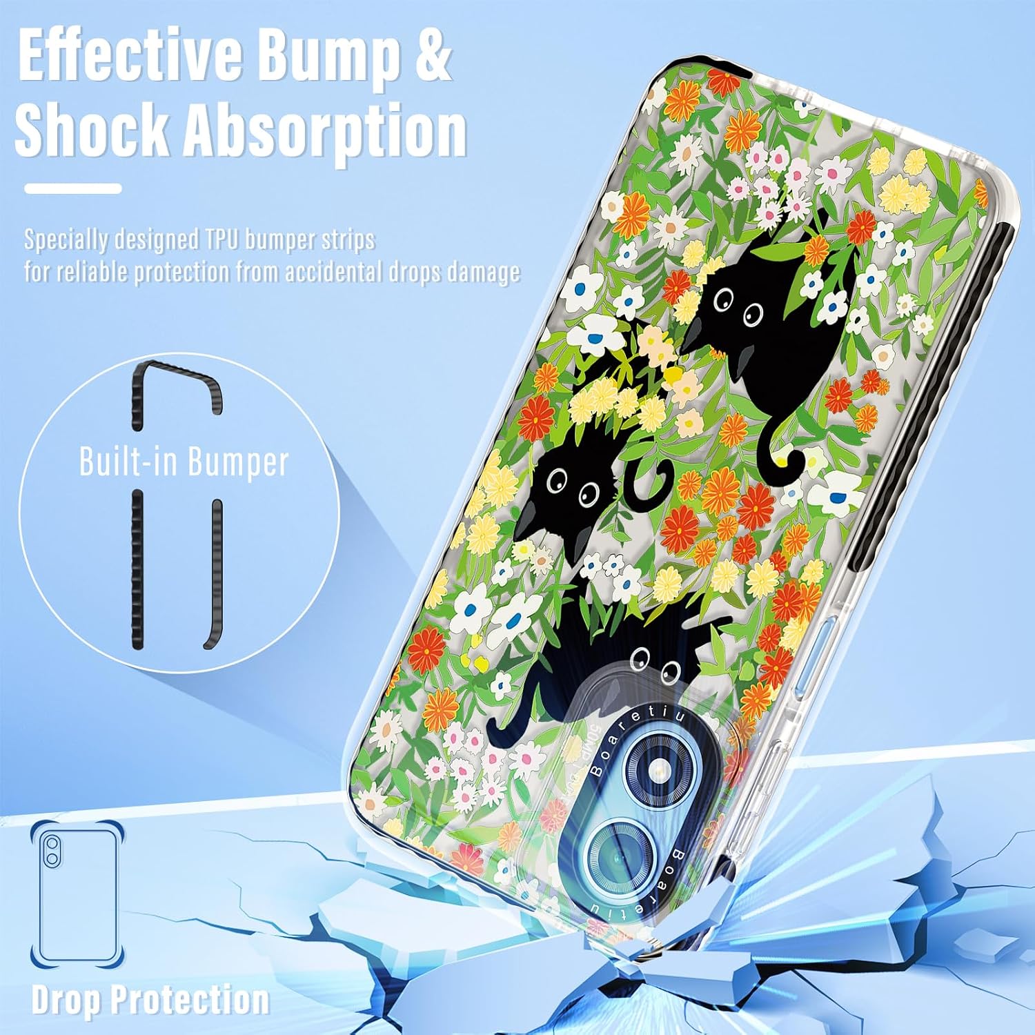 Boaretiu Cute Kawaii for Moto G Play 2024 Case with Stand - Fashion Cool 360° Rotate Ring Holder Kickstand Design for Women Girls Boys Teens Girly for Motorola Moto G Play Case, Flower Cat image 5