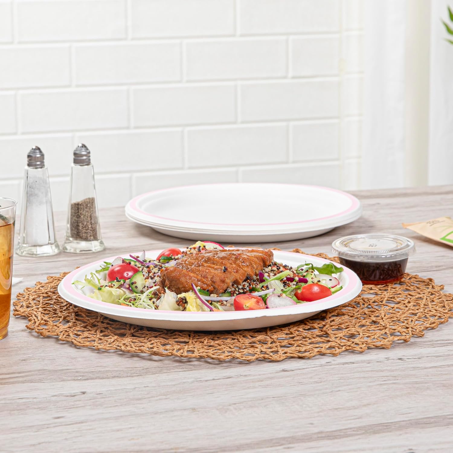 Restaurantware Plates 100 Pack of 10.15 Inch Bagasse Sugarcane Pulp Dessert Serving Plates Sustainable Small Appetizer Dinnerware Round Microwave-Safe