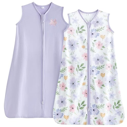 Miniatura 15 de TILLYOU Paquete de 2 sacos de dormir para bebé de 18 a 24 meses, 100% algodón, sin mangas, con cremallera de 2 vías, elefante rosa