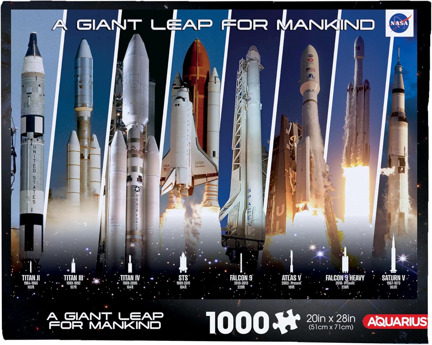 NASA 1000 Piece Jigsaw Puzzle - Space Rocket Grid - Merchandise Collectible Gift for Teens and Adults - 20"x28" Finish Size - AQUARIUS