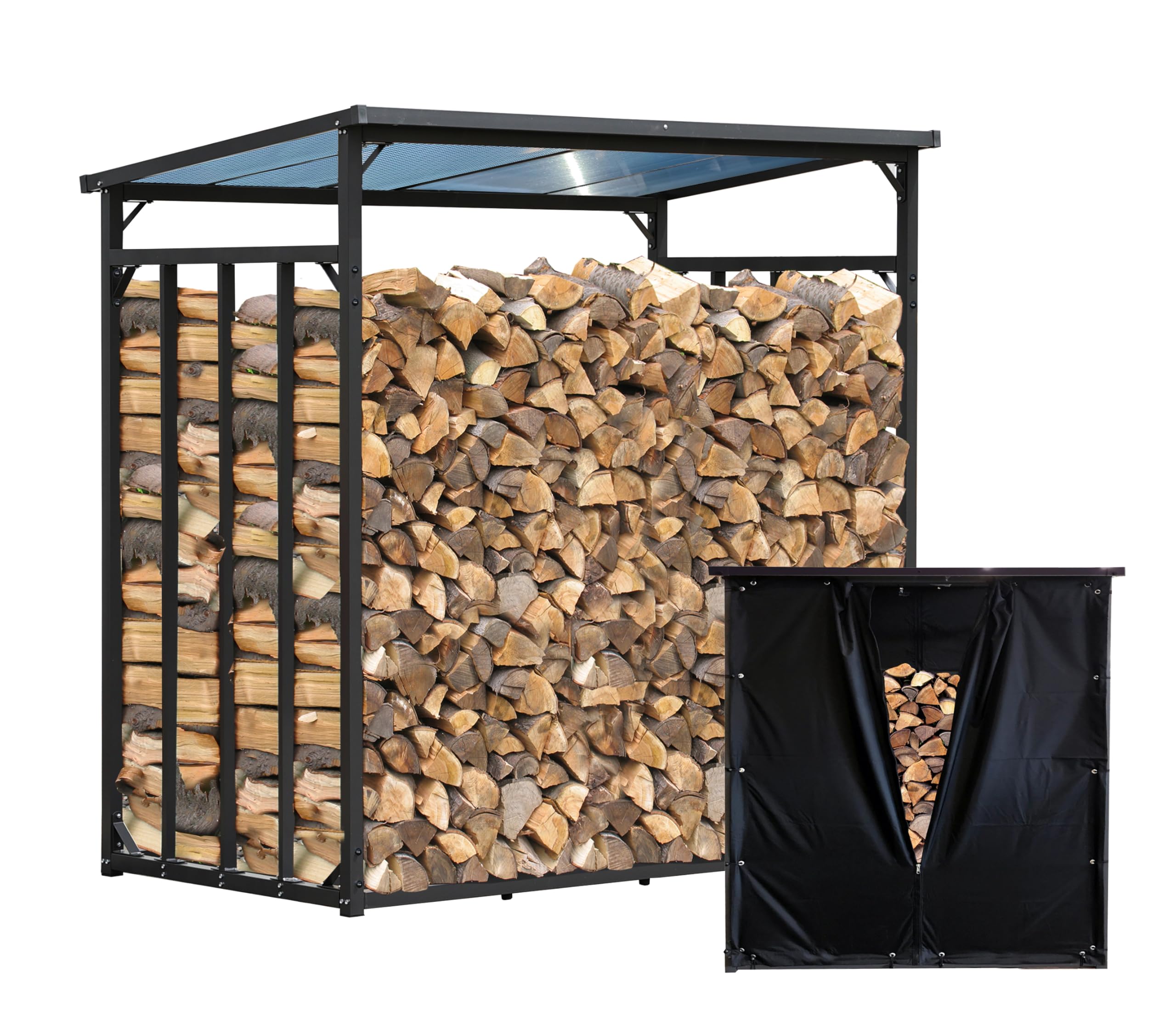 Étagère à bois de cheminée en métal anthracite XXL 185 x 100 x 185 cm avec protection contre les intempéries 3,5 m³