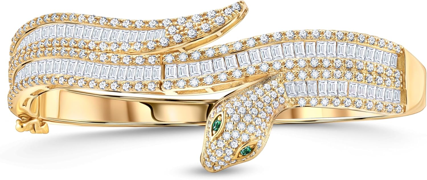 PORI JEWELERS 18K Gold Over 925 Sterling Silver Sparkly Wrap Snake Bangle Bracelet with Cubic Zirconias - For Women