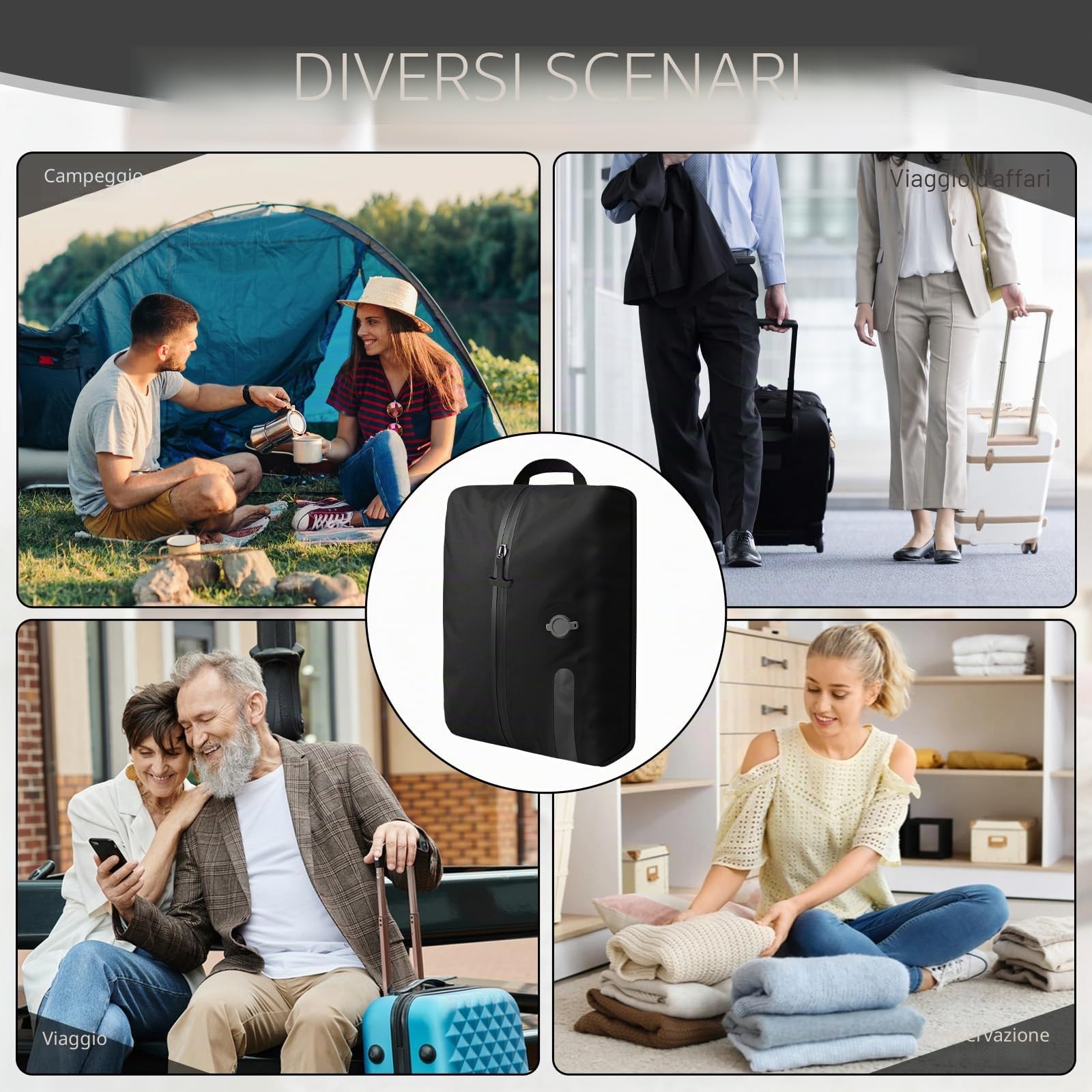 Sacchetti Sottovuoto Professionali da Viaggio con pompa senza fili, Ip67, Riutilizzabili, per Valigie e Zaini, Sacchetto Sottovuoto Salvaspazio, per Viaggi, Leggeri e Durevoli (1PC+Pompa)