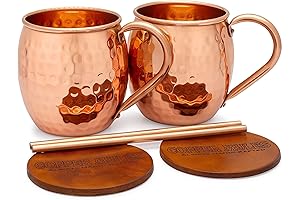 Finest Moscow Mule Mugs - Hand Hammered Copper Mug Set of 2