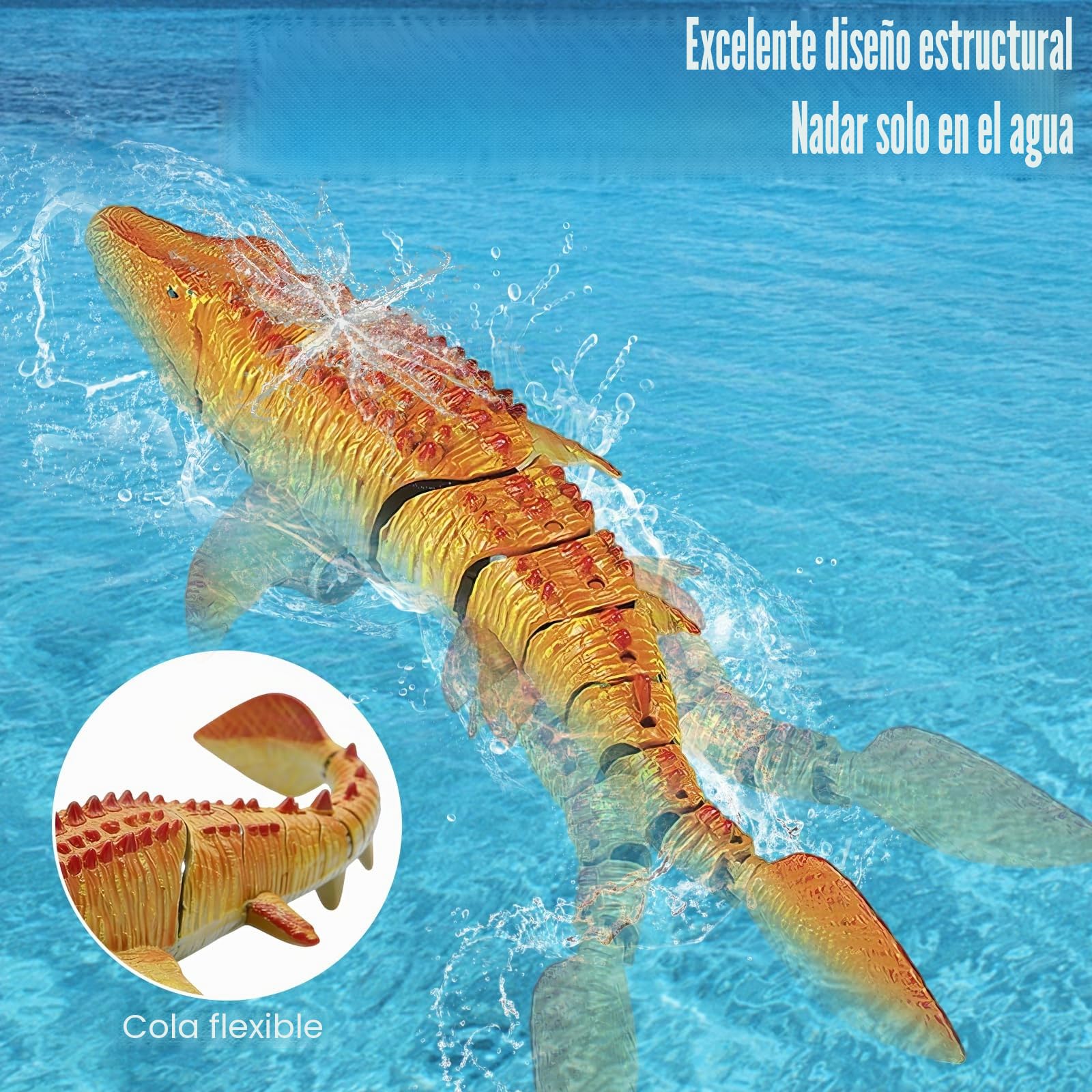 Teledirigido Mosasaurus RC Barco, 2,4 GHz Control Remote Tiburone Barco | Piscinas y Lagos Juguetes Eléctricos de Dinosaurios, Rociar Agua, 2 Baterías, Regalo para Niños y Niñas (Amarillo)