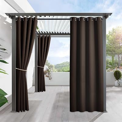 RYB Home Blackout Curtain Outdoor - Outdoor Deck Grommet Curtains for Patio Pergola Waterproof Sunlight Shade Privacy Drape for Porch Balcony Front Gazebo, 1 Panel, Wide 52 by Long 95 inch, Brown