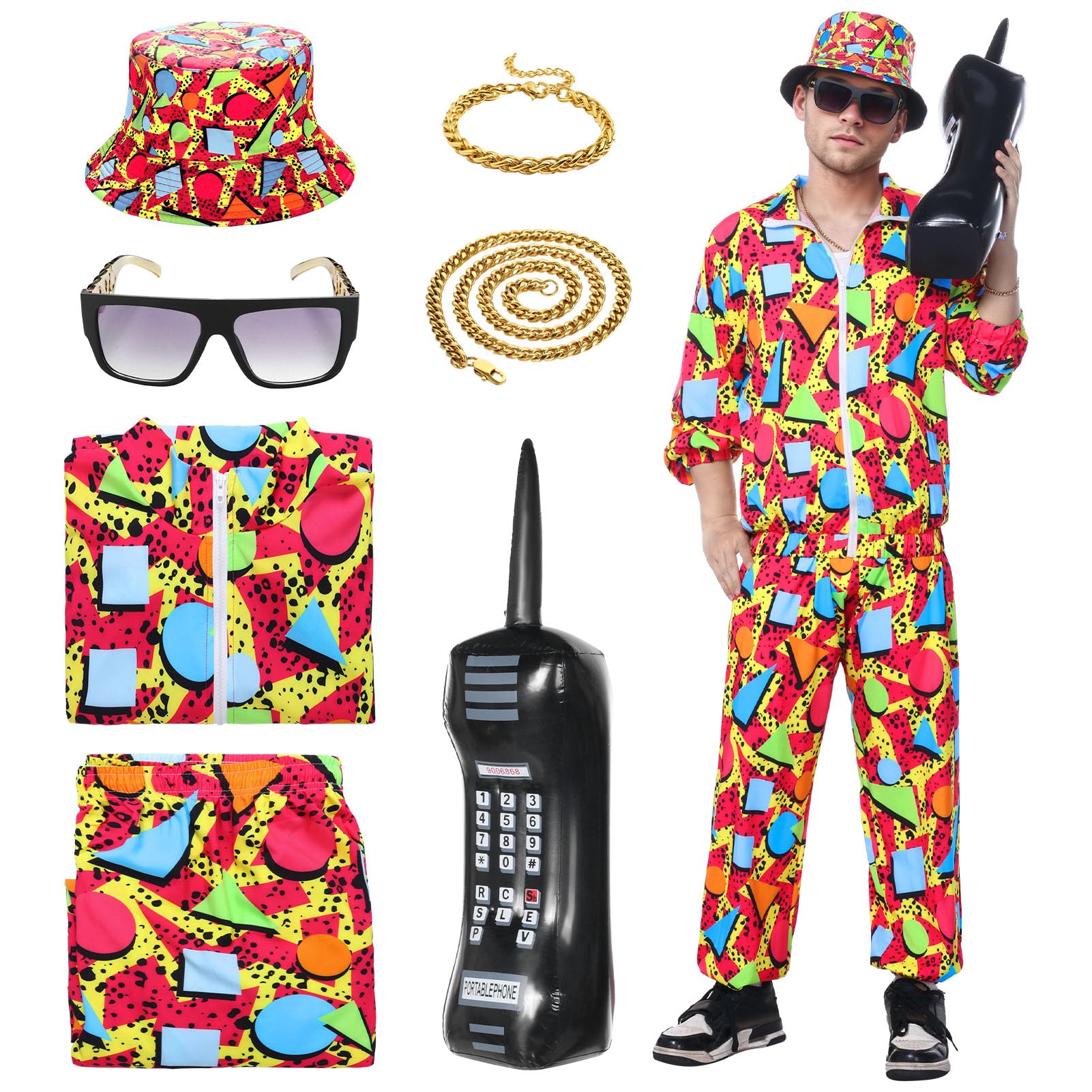 Metaparty 80s Fancy Dress Costume for Adults,80s 90s Outfit,80s Shell Suit  Costume 80s Fashion Retro Tracksuit Outfit for Men Hip Hop Windbreaker 90s  Neon Sportswear 5Pcs Set (Orange-red, S) - BigaMart