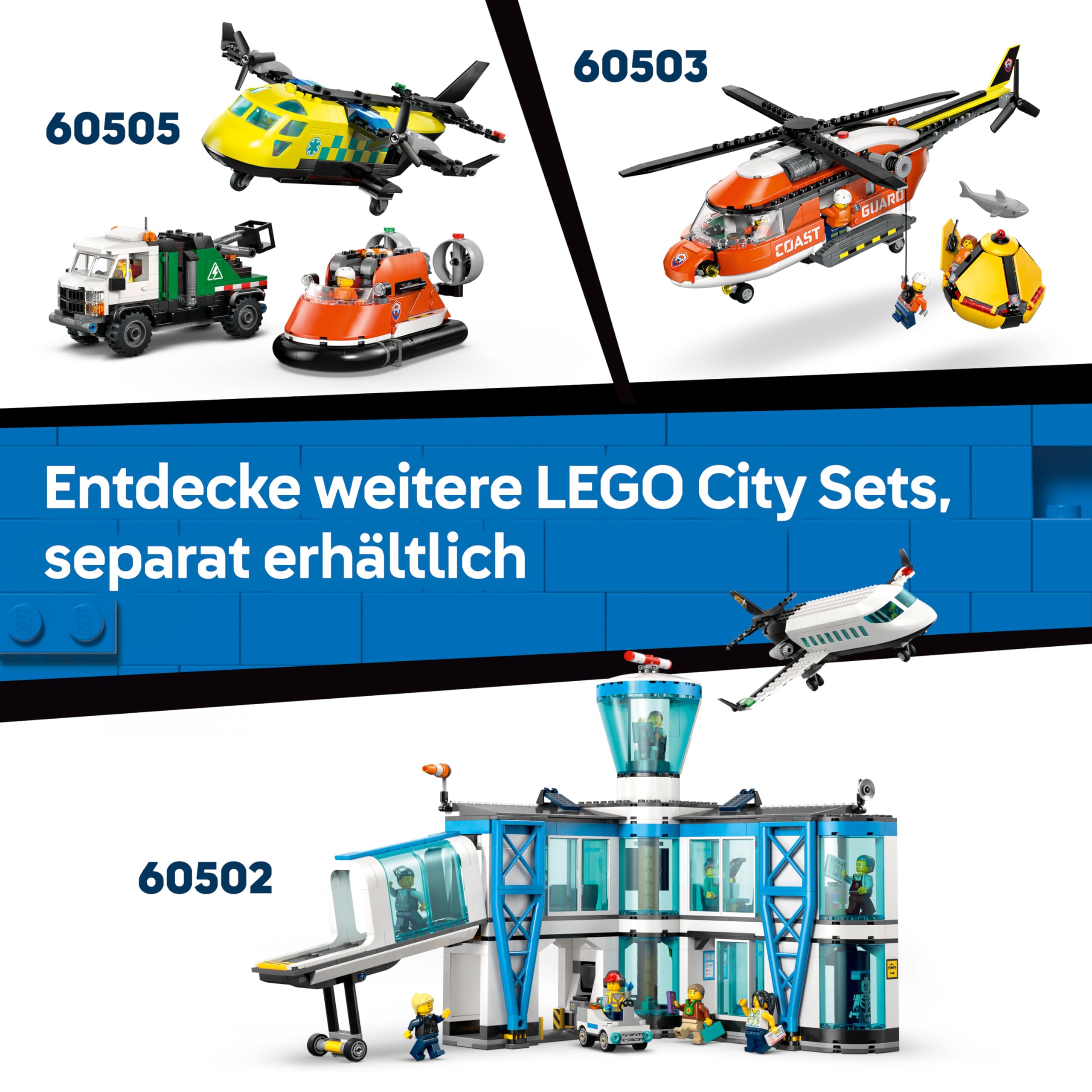 LEGO City Rettungsboot der Küstenwache mit Hubschrauber - Spielzeug Einsatzfahrzeug - Set mit schwimmendem Schiff, 5 Minifiguren und Hundefigur - Geburtstagsgeschenk für Jungen ab 7 Jahren - 60504