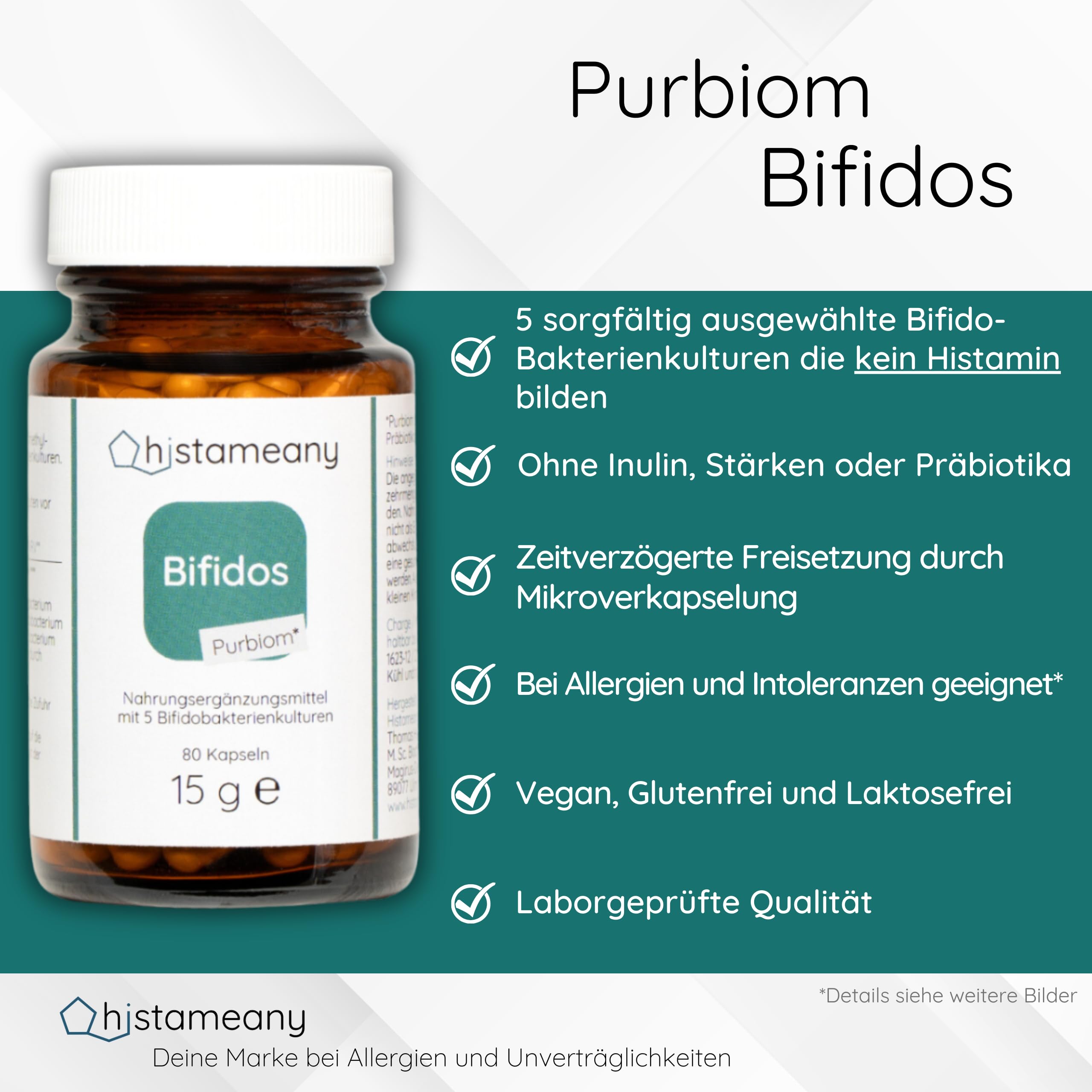 Purbiom Bifidos, histaminneutrale Bakterien, 10 Mrd. KBE, 80 Kapseln (15 g)