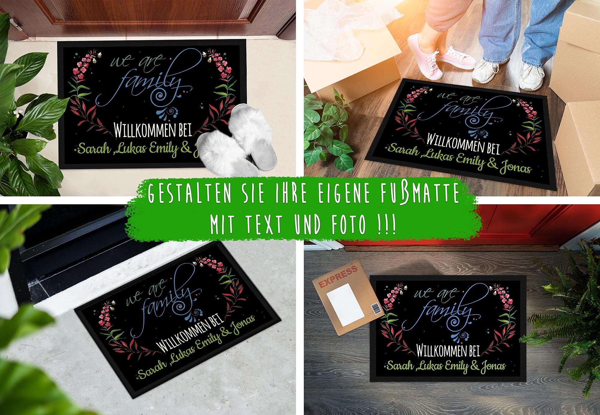 Print Royal Fußmatte mit Spruch - We Are Family - Willkommen - Selbst Gestalten mit Wunschnamen 120 x 80 cm