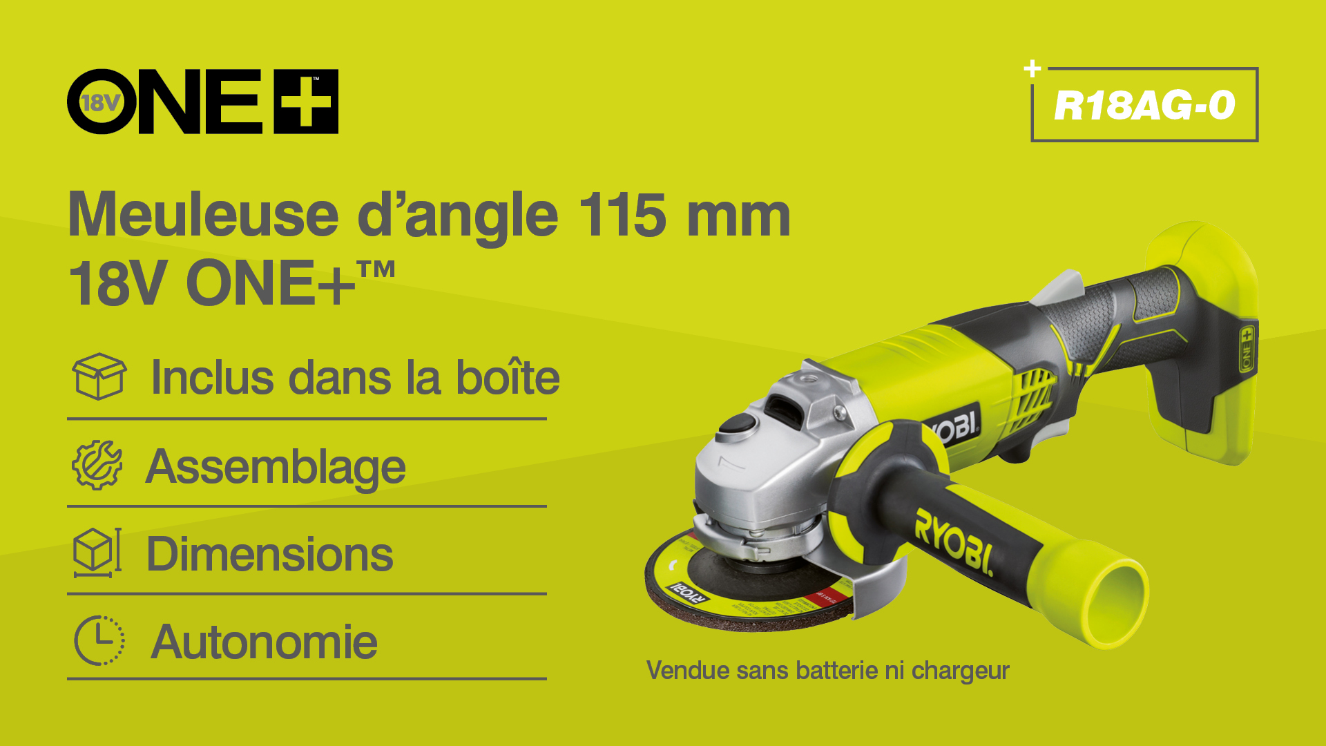 Corps Meuleuse Ryobi RCT18BL-0 - 18V - Sans Batterie Ni Chargeur - NEUF