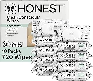 The Honest Company Clean Conscious Multi-Use Wipes, Unscented Hypoallergenic Baby Wipes for Sensitive Skin, 99% Water Plant-Based Compostable Wipes, Pattern Play, 720 Count