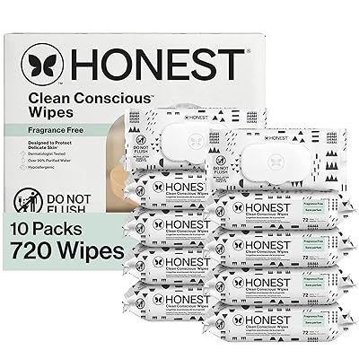 The Honest Company Clean Conscious Multi-Use Wipes, Unscented Hypoallergenic Baby Wipes for Sensitive Skin, 99% Water Plant-Based Compostable Wipes, Pattern Play, 720 Count