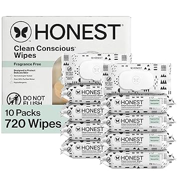 The Honest Company Clean Conscious Multi-Use Wipes, Unscented Hypoallergenic Baby Wipes for Sensitive Skin, 99% Water Plant-Based Compostable Wipes, Pattern Play, 720 Count