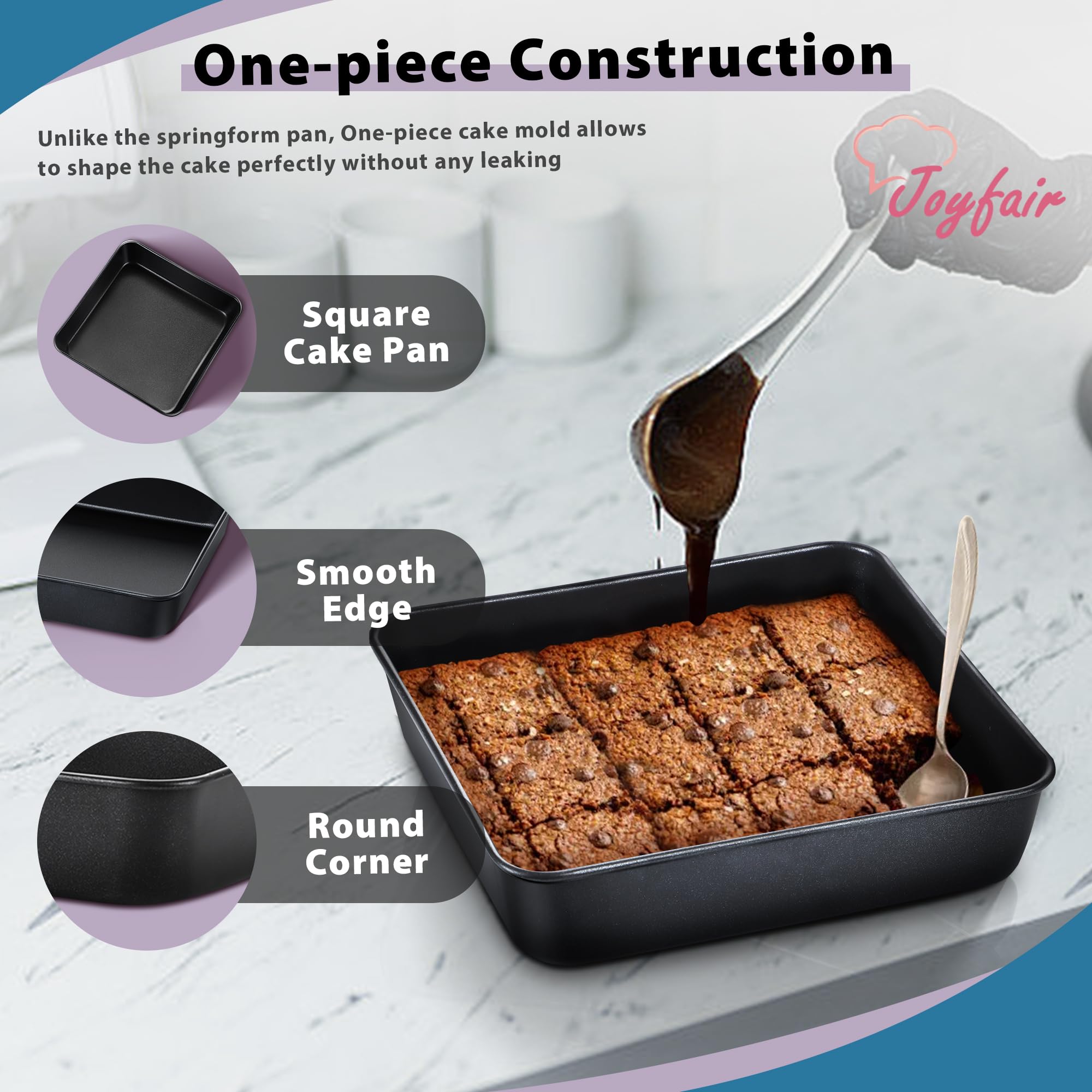 Joyfair - Teglia da forno rettangolare, in acciaio inox, 24 x 18 x 5 cm, per lasagne Brownie, lato profondo e superficie liscia, facile da pulire e lavabile in lavastoviglie
