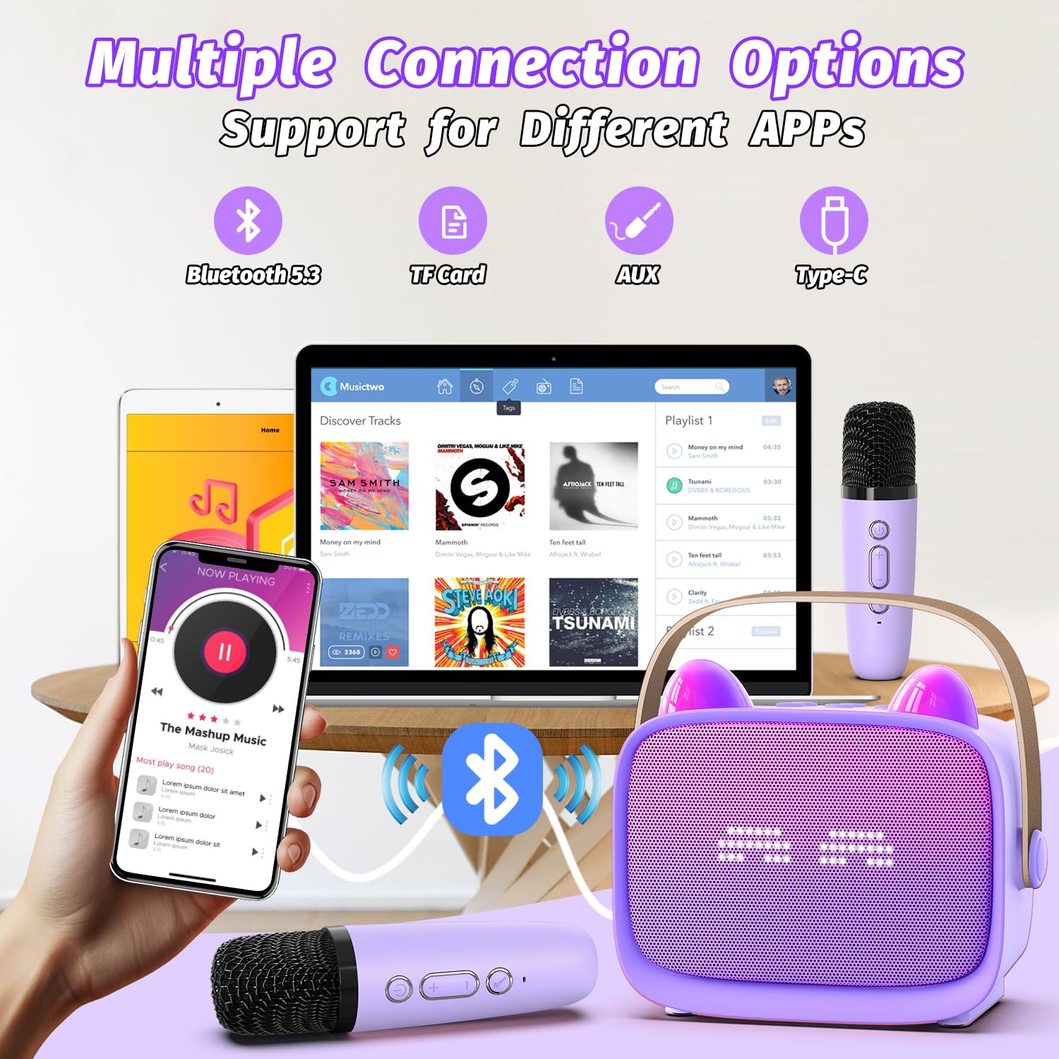 Karaoke Maschine mit 2 Karaoke Mikrofonen Kinder: Mini Karaoke Maschine Geschenk Mädchen mit Mikrofon Kindertag Geschenk Spielzeug 3-12 Jahre - Geburtstagsgeschenk MusikLautsprecher