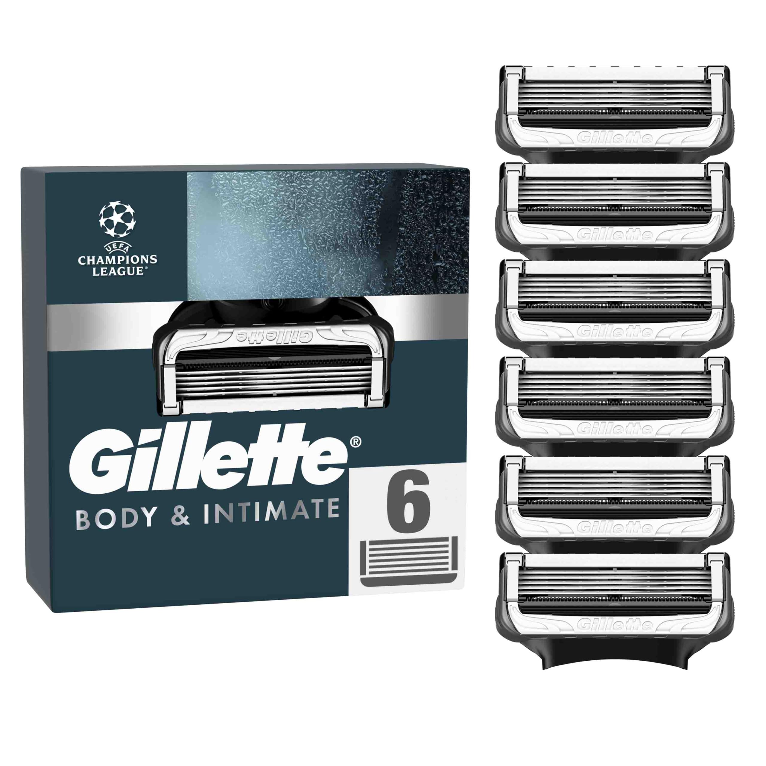 Gillette Intimate Rasierklingen für Den Intimbereich, 6 Intimrasierer Ersatzklingen für Nassrasierer mit Gleitstreifen für Eine Sanfte Anwendung, Dermatologisch Getestete Klingen für Rasierer