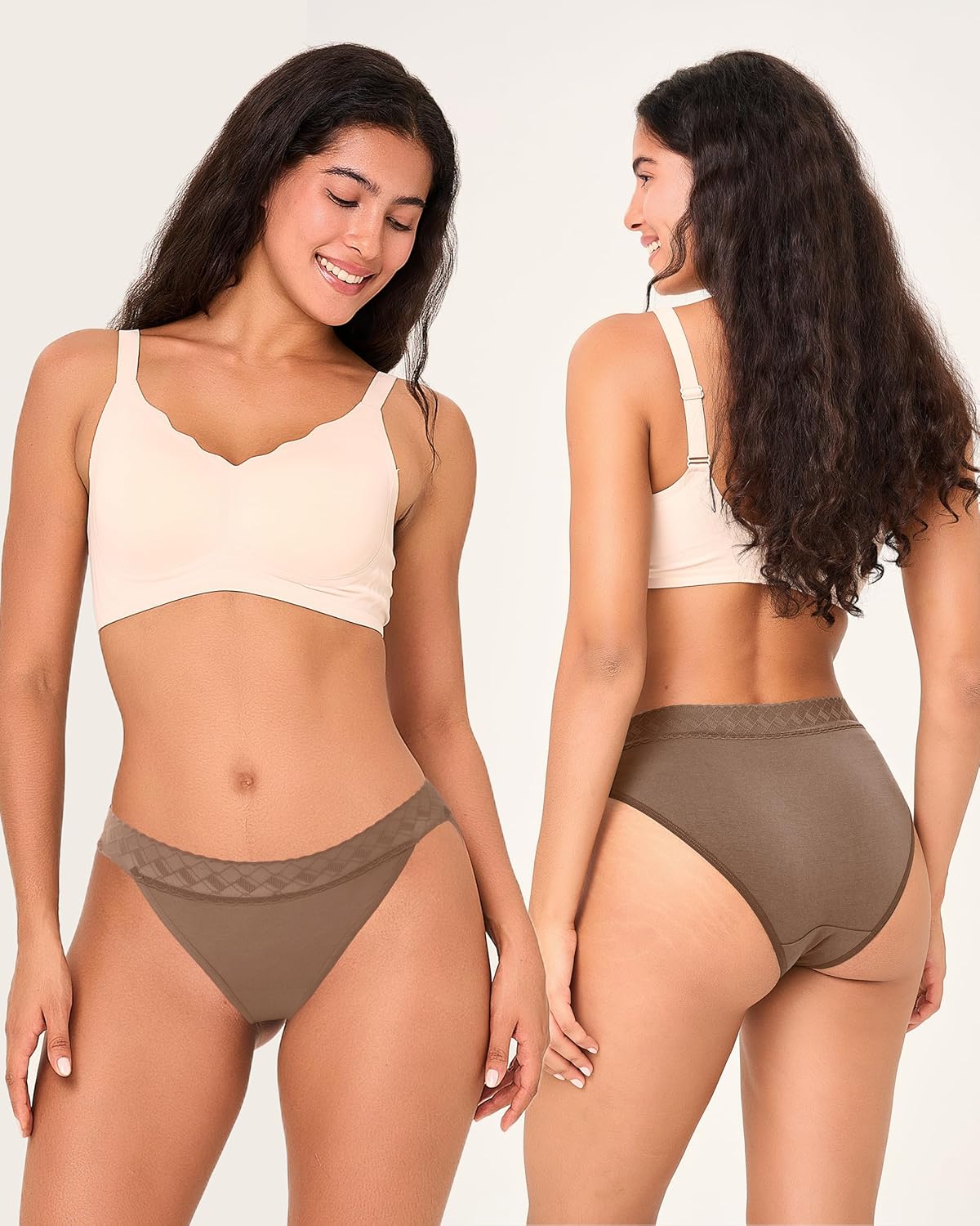 BAMBOO COOL Women's Bikini High Cut Lace Underwear for Women Breathable Moisture-Wicking Ladies Panties, 6-Pack