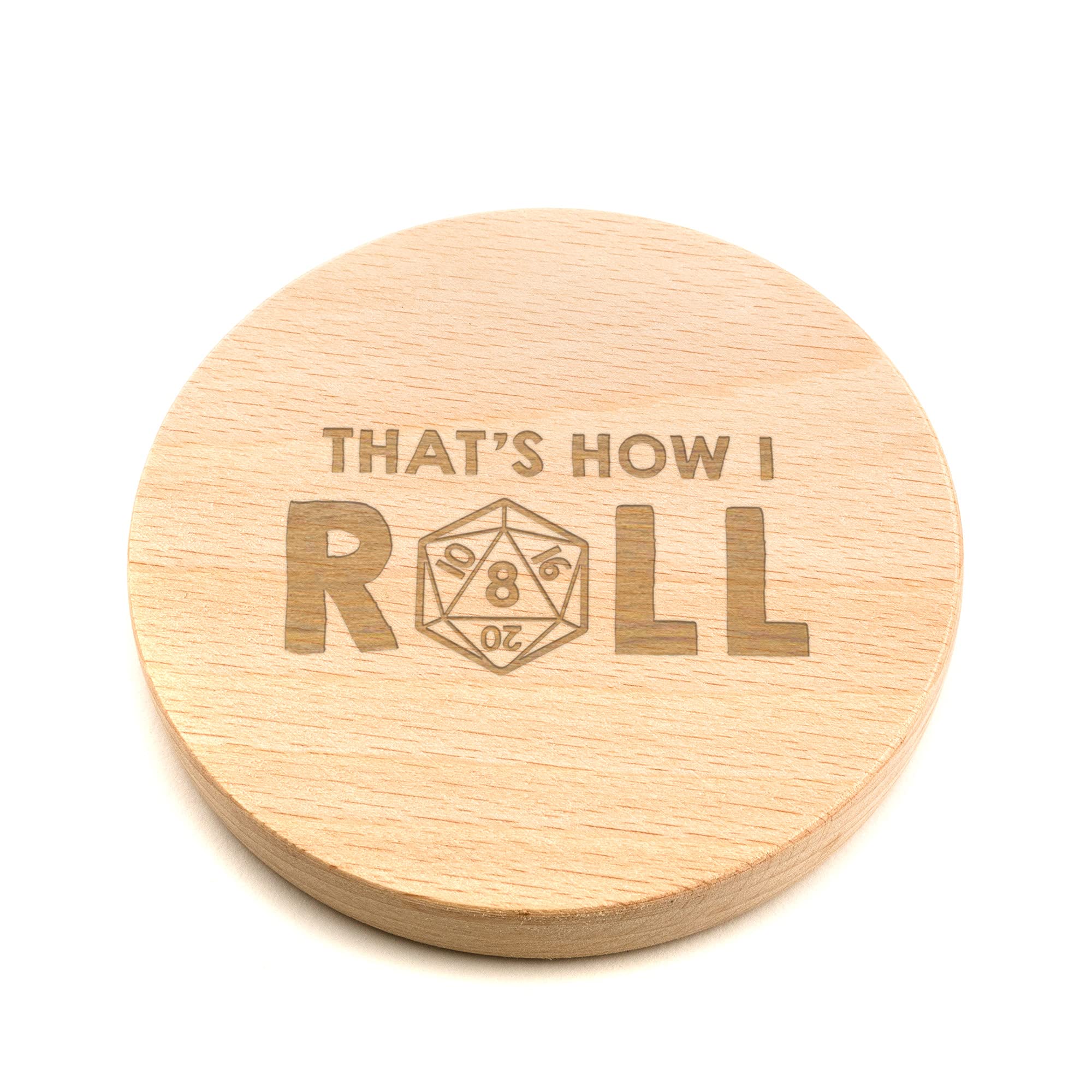 "That's How I Roll" Engraved Wood Coaster for DnD Fans - Dungeons and Dragons Gifts for Men or Women