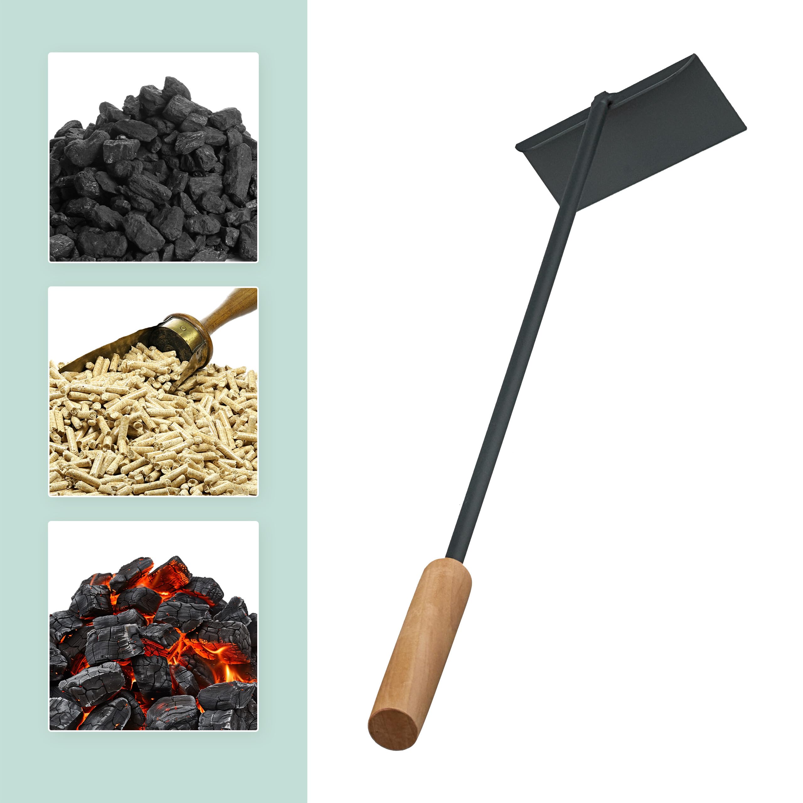 Relaxdays Gratte-Cendres 53 cm Manche en Bois Métal Barbecue Cheminée Four Noir Naturel